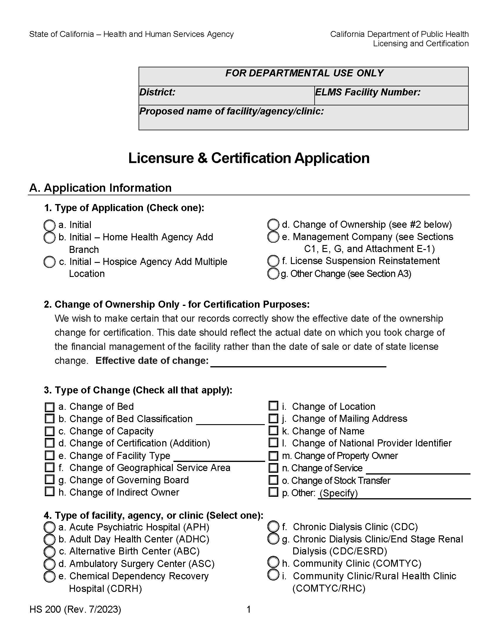 Licensure And Certification Application {HS-200} | Pdf Fpdf Doc Docx | California