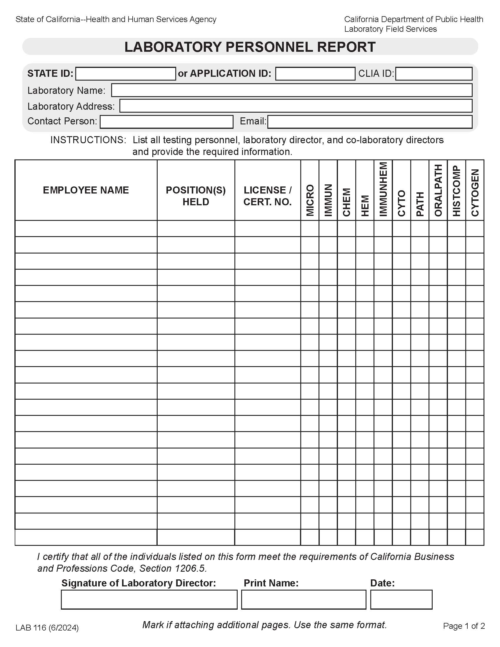 Laboratory Personnel Report {LA 116} | Pdf Fpdf Doc Docx | California
