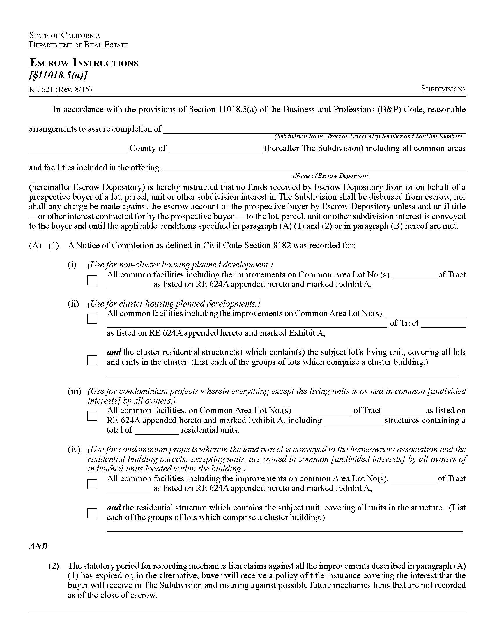 Escrow Instructions {RE 621} | Pdf Fpdf Docx | California