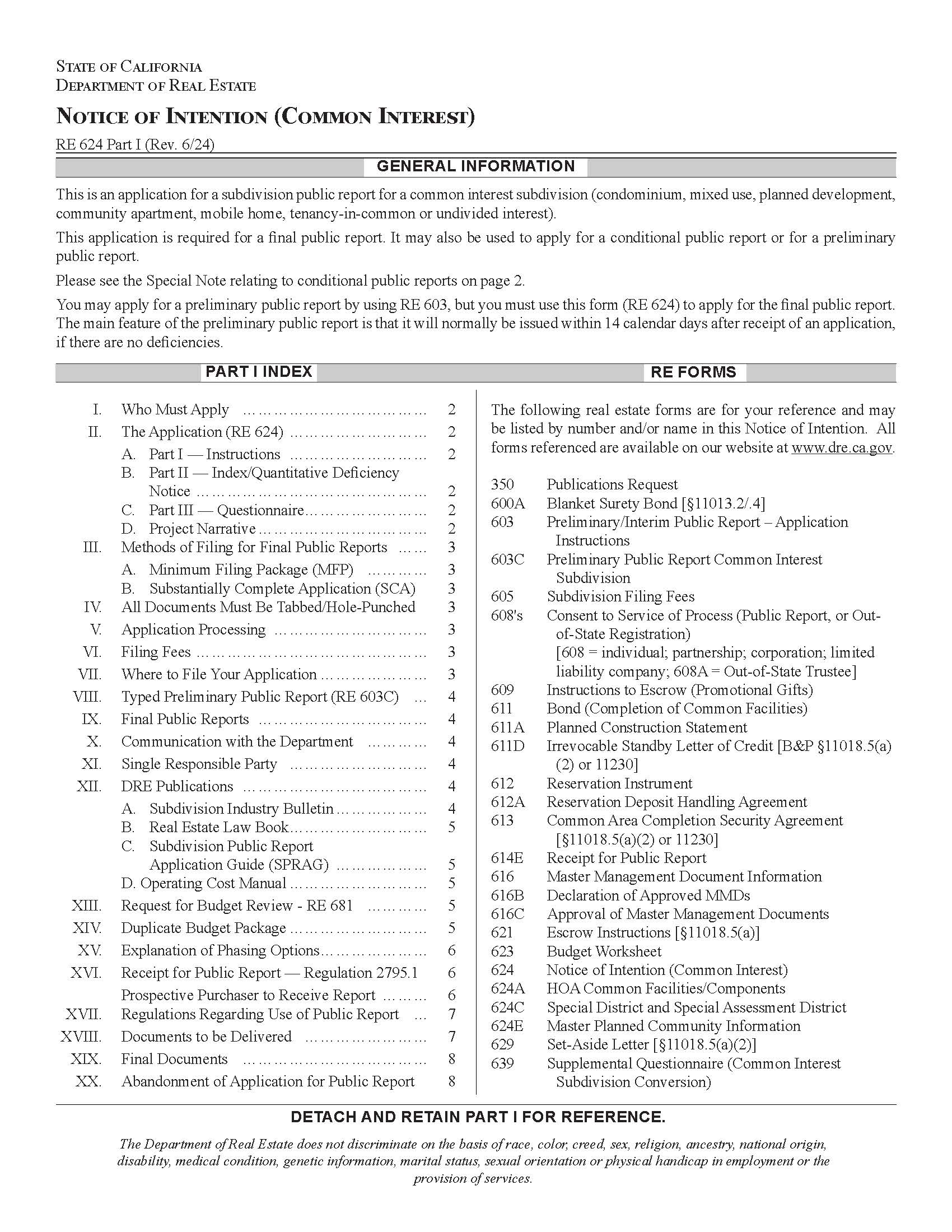 Notice Of Intention (Common Interest) (Part I) {RE 624} | Pdf Fpdf Docx | California