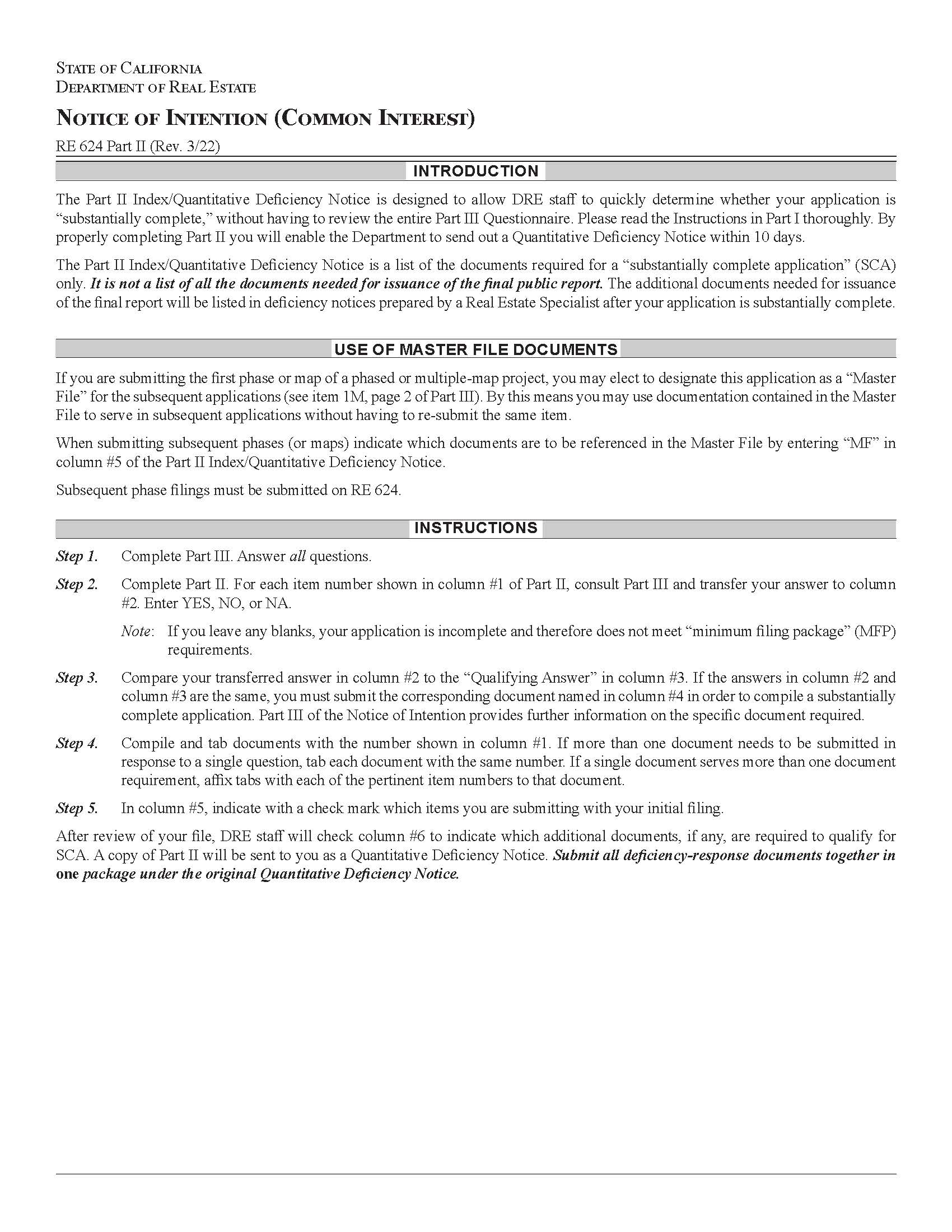 Notice Of Intention (Common Interest) (Part II) {RE 624} | Pdf Fpdf Docx | California