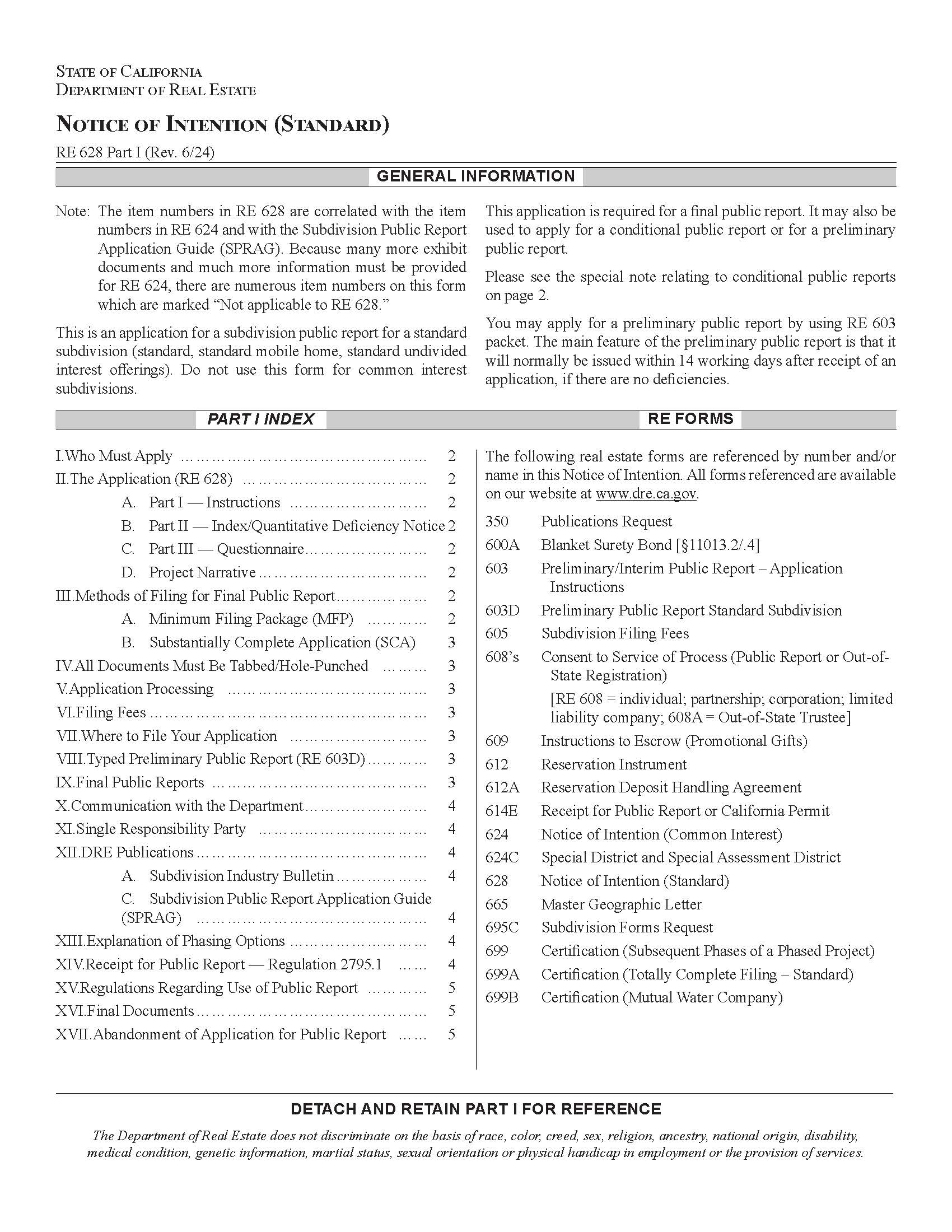 Notice Of Intention (Standard) (Part I) {RE 628} | Pdf Fpdf Docx | California