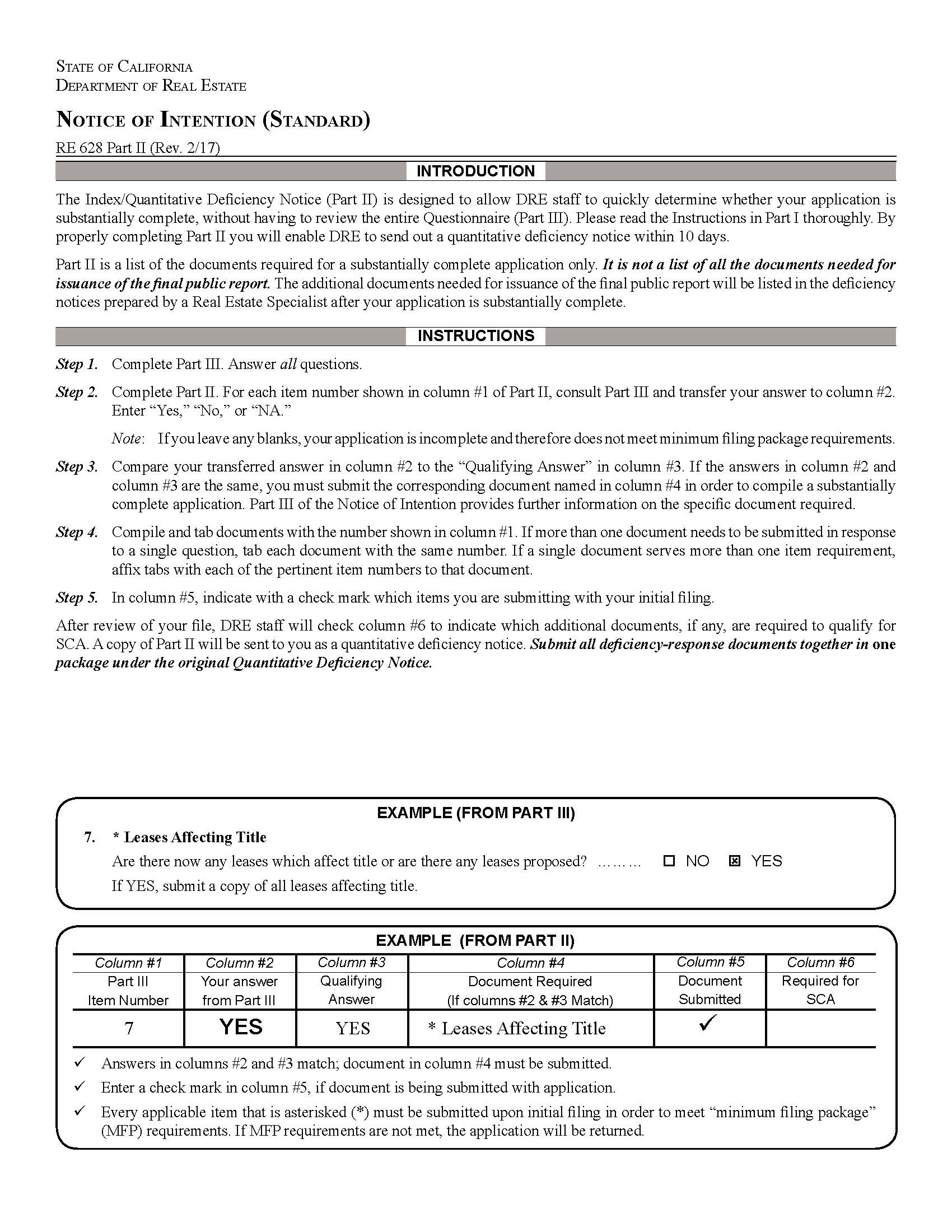 Notice Of Intention (Standard) (Part II) {RE 628} | Pdf Fpdf Docx | California