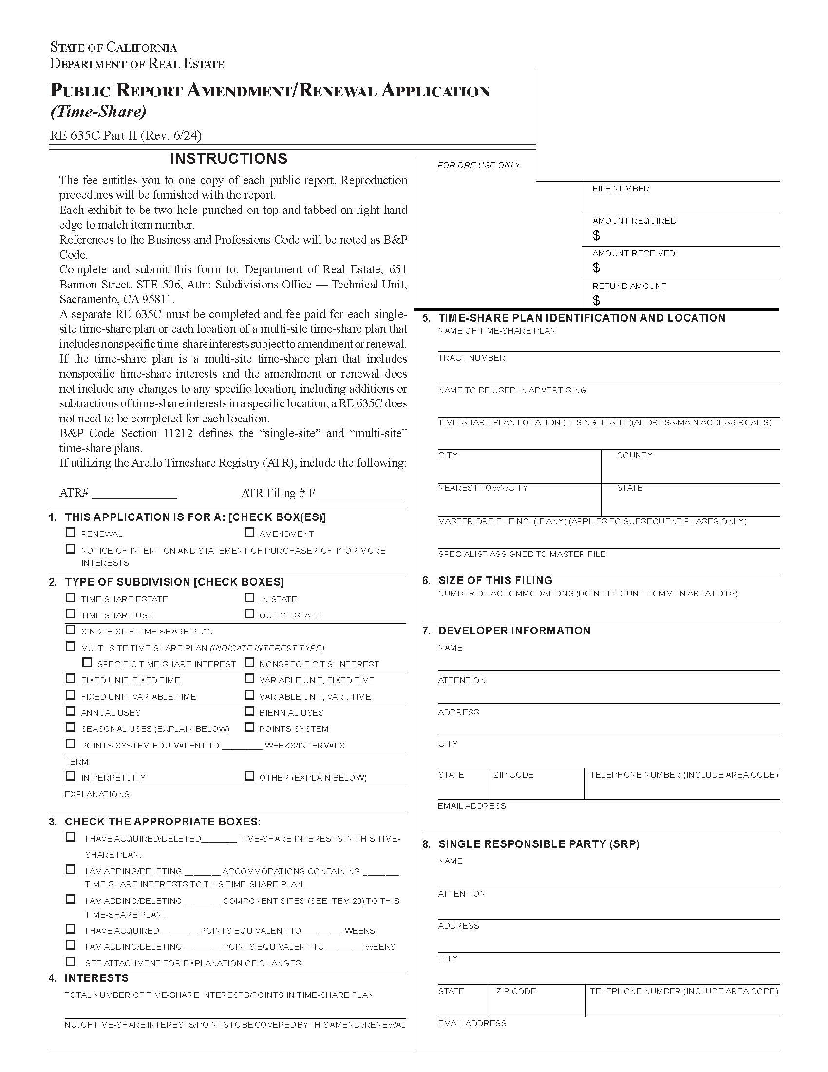 Public Report Amendment Renewal Application (Time Share) (Part II) {RE 635C} | Pdf Fpdf Docx | California