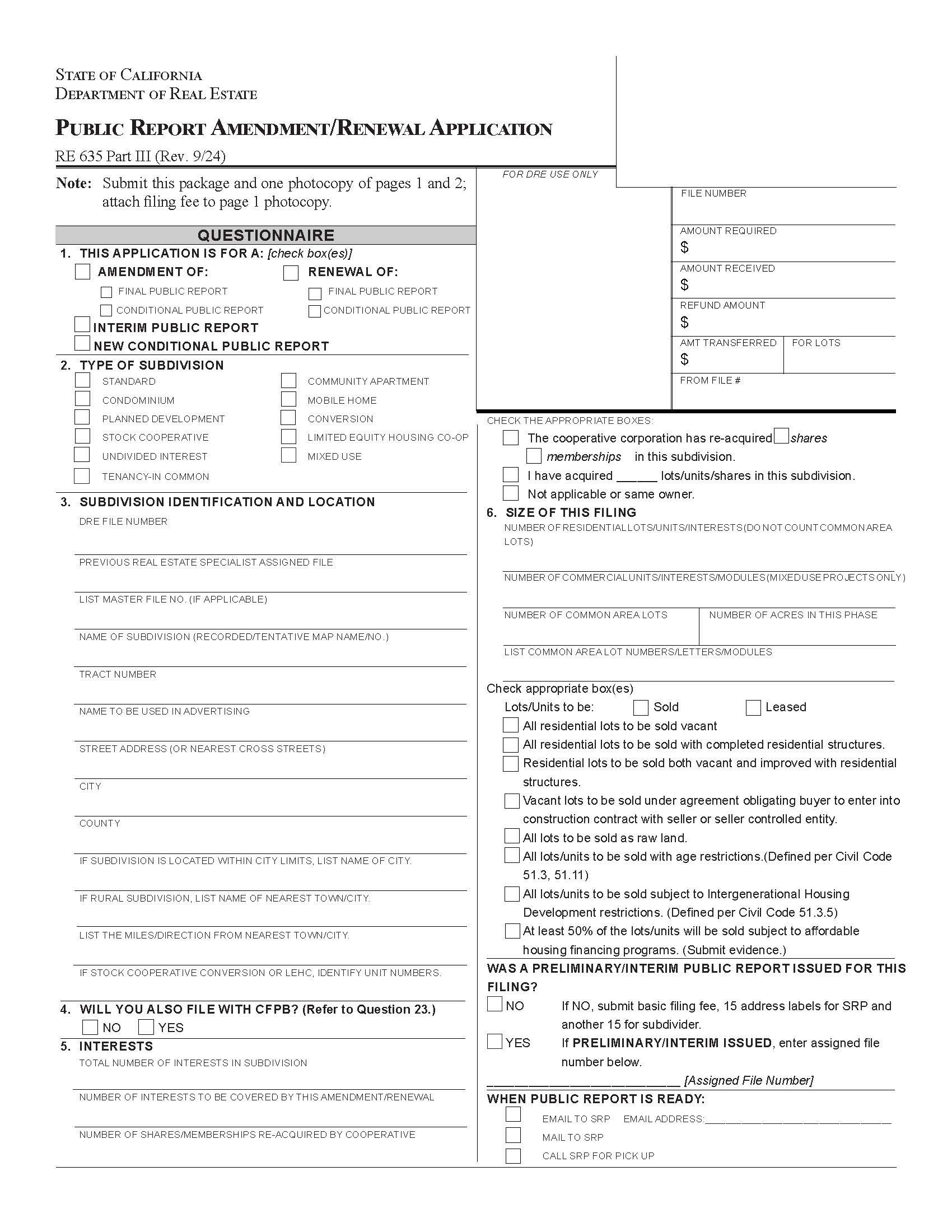 Public Report Amendment-Renewal Application (Part III) {RE 635} | Pdf Fpdf Docx | California