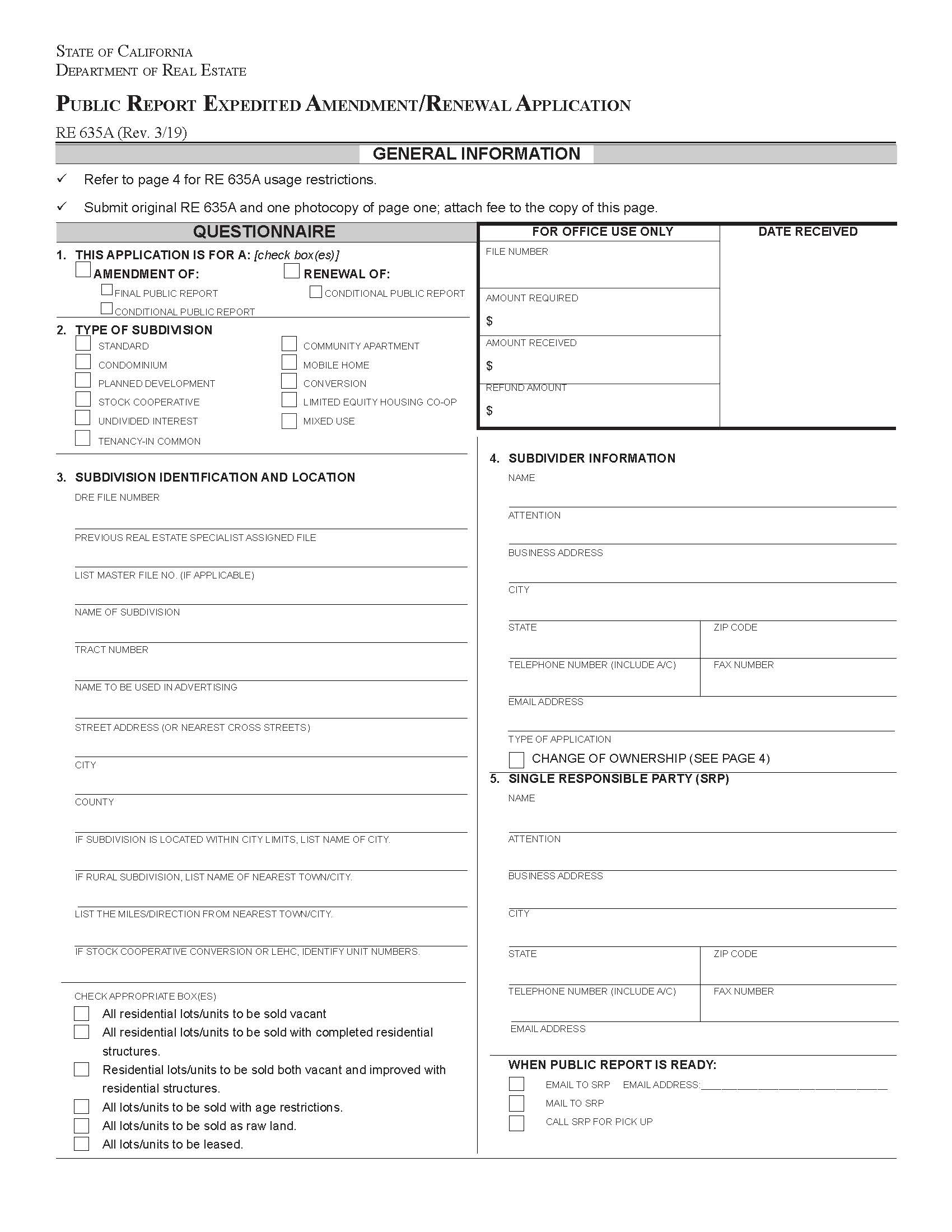 Public Report Expedited Amendment Application {RE 635A} | Pdf Fpdf Docx | California