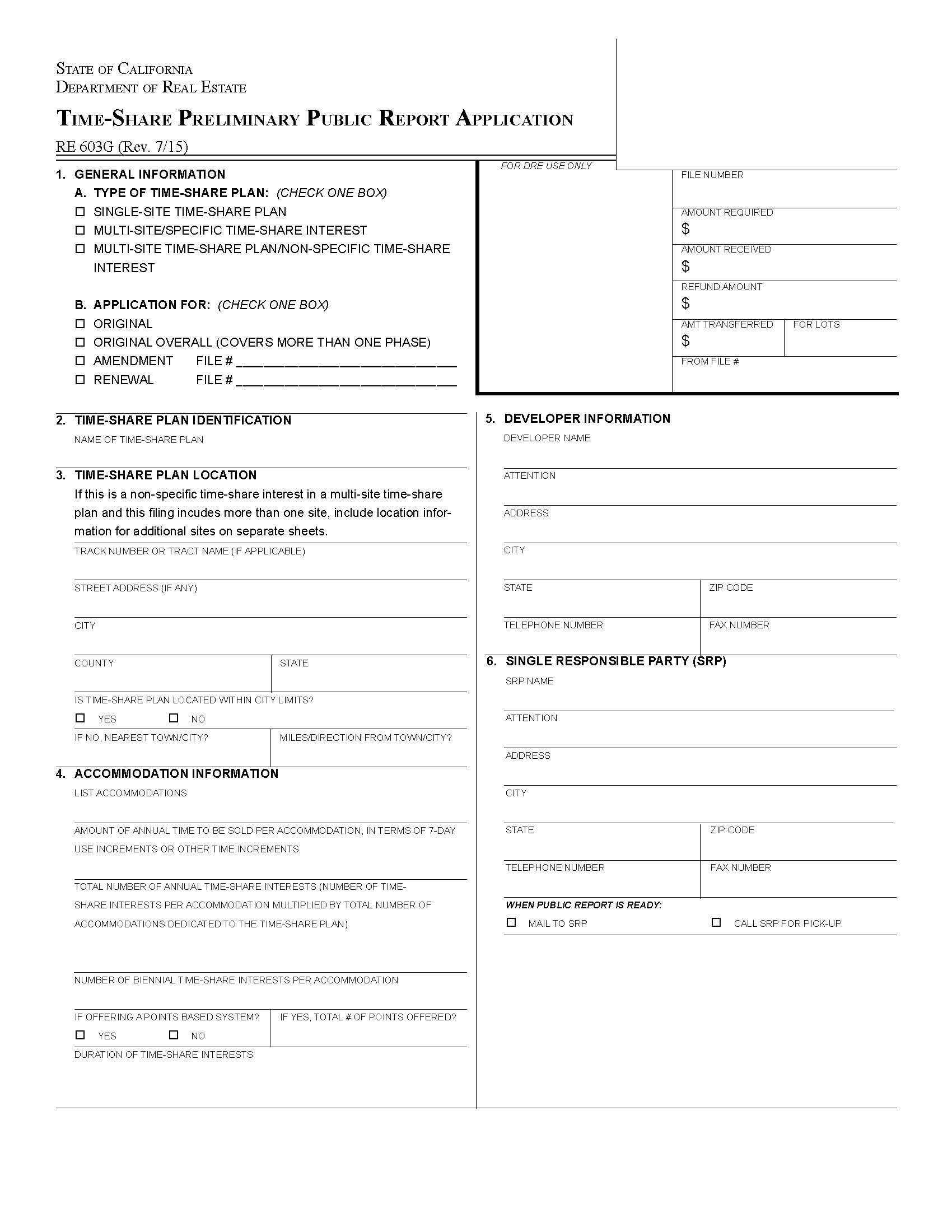 Time Share Preliminary Public Report Application {RE 603G} | Pdf Fpdf Docx | California