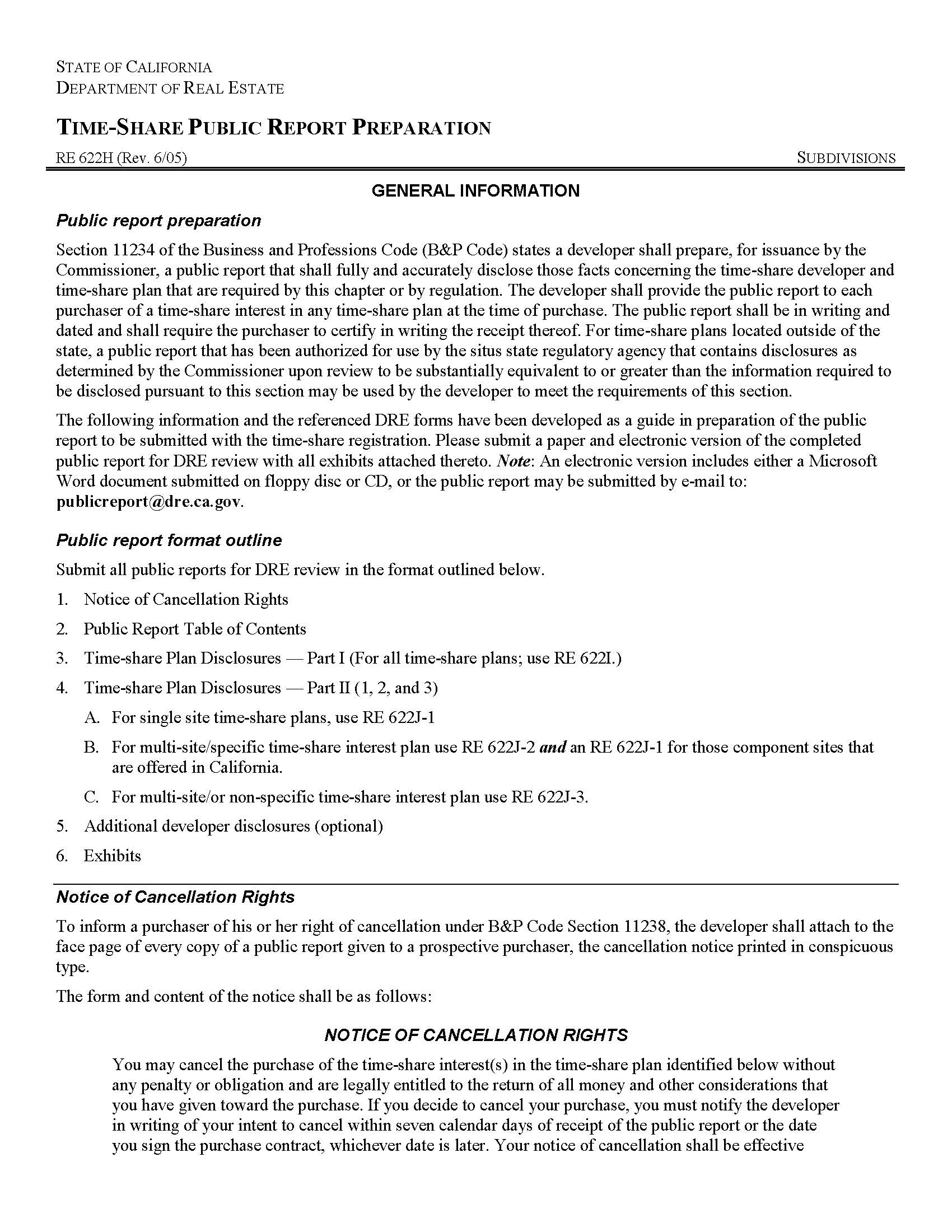 Time Share Public Report Prepartion {RE 622H} | Pdf Fpdf Docx | California