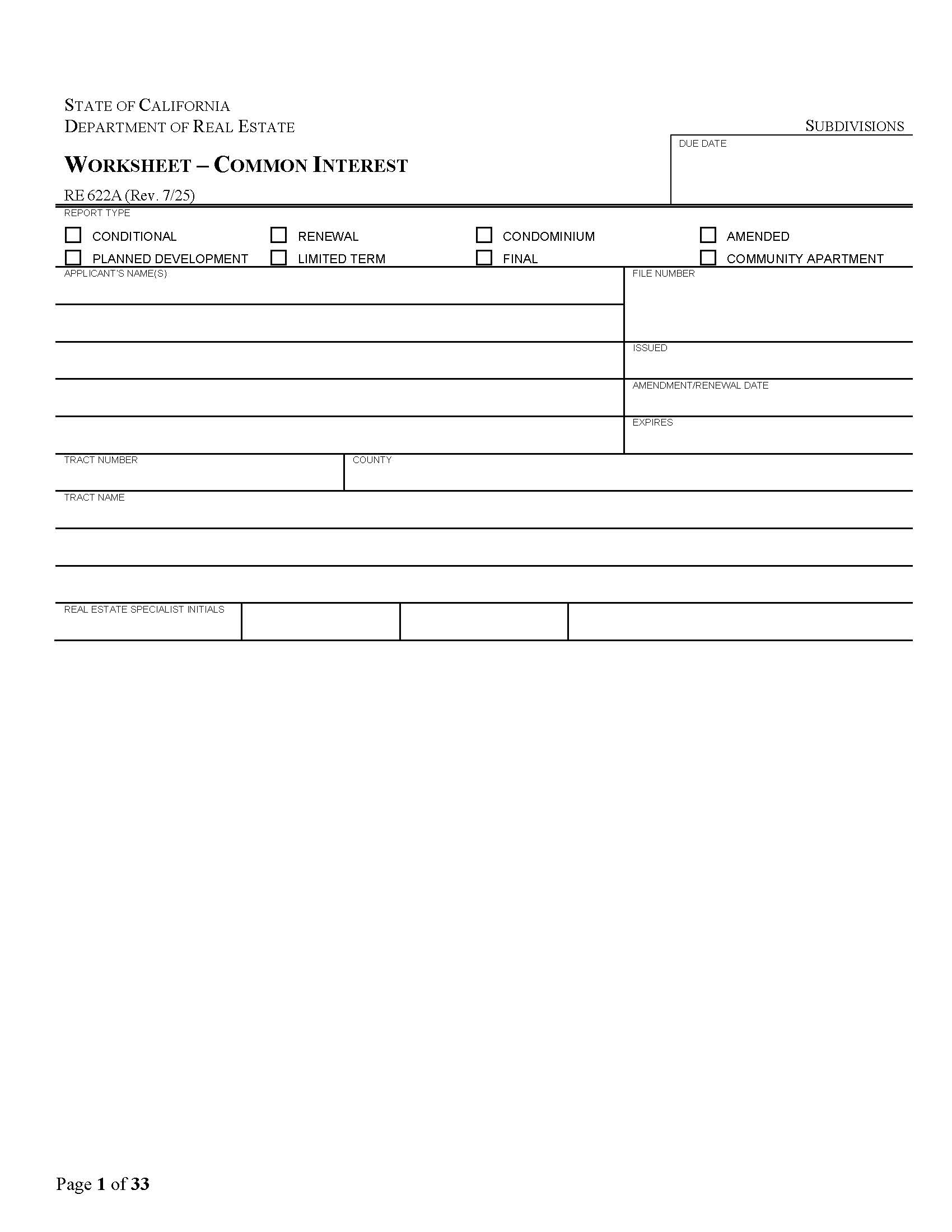 Worksheet-Common Interest {RE 622A} | Pdf Fpdf Docx | California
