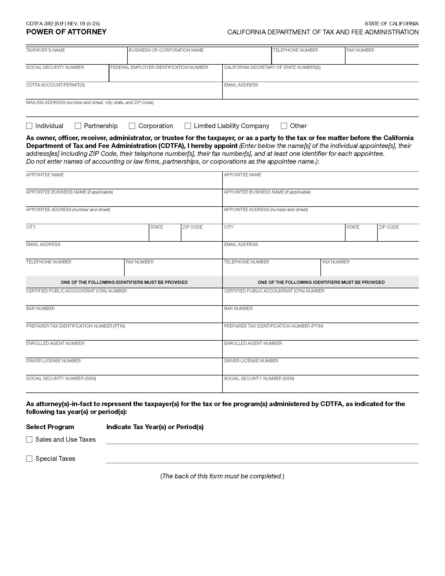 Power Of Attorney {CDTFA-392} | Pdf Fpdf Docx | California