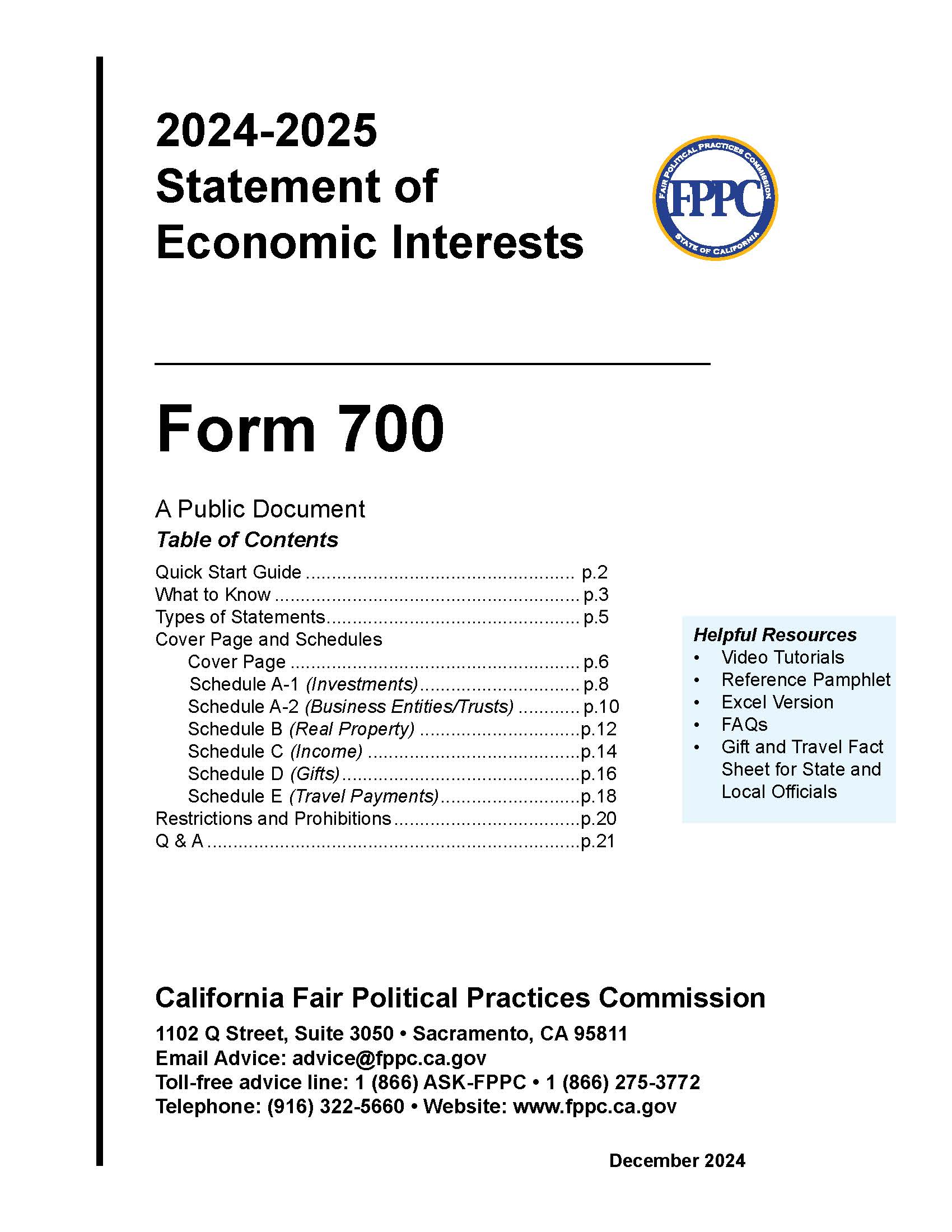 Form 700 Statement Of Economic Interest (With Instructions) {700} | Pdf Fpdf Docx | California