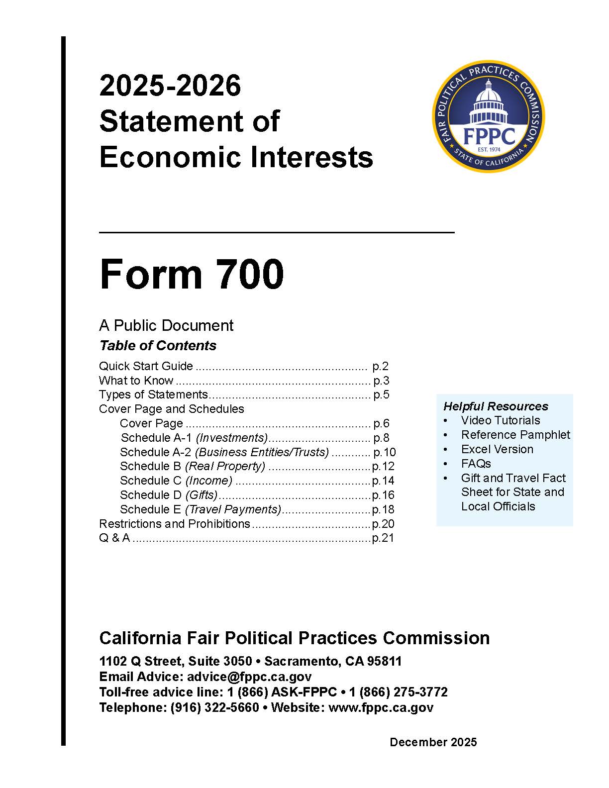 Form 700 Statement Of Economic Interest (With Instructions) {700} | Pdf Fpdf Docx | California