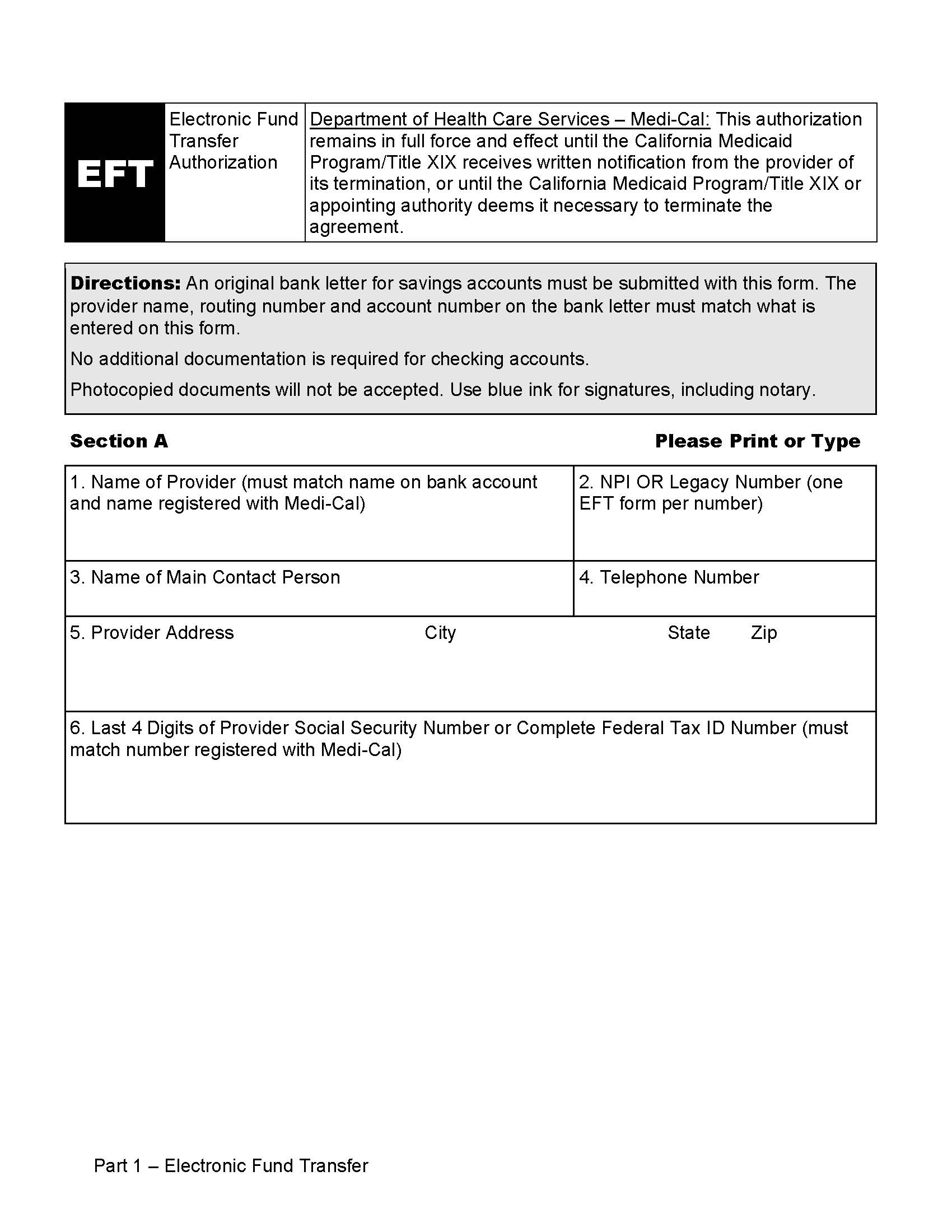 EFT Electronic Fund Transfer Authorization | Pdf Fpdf Docx | California