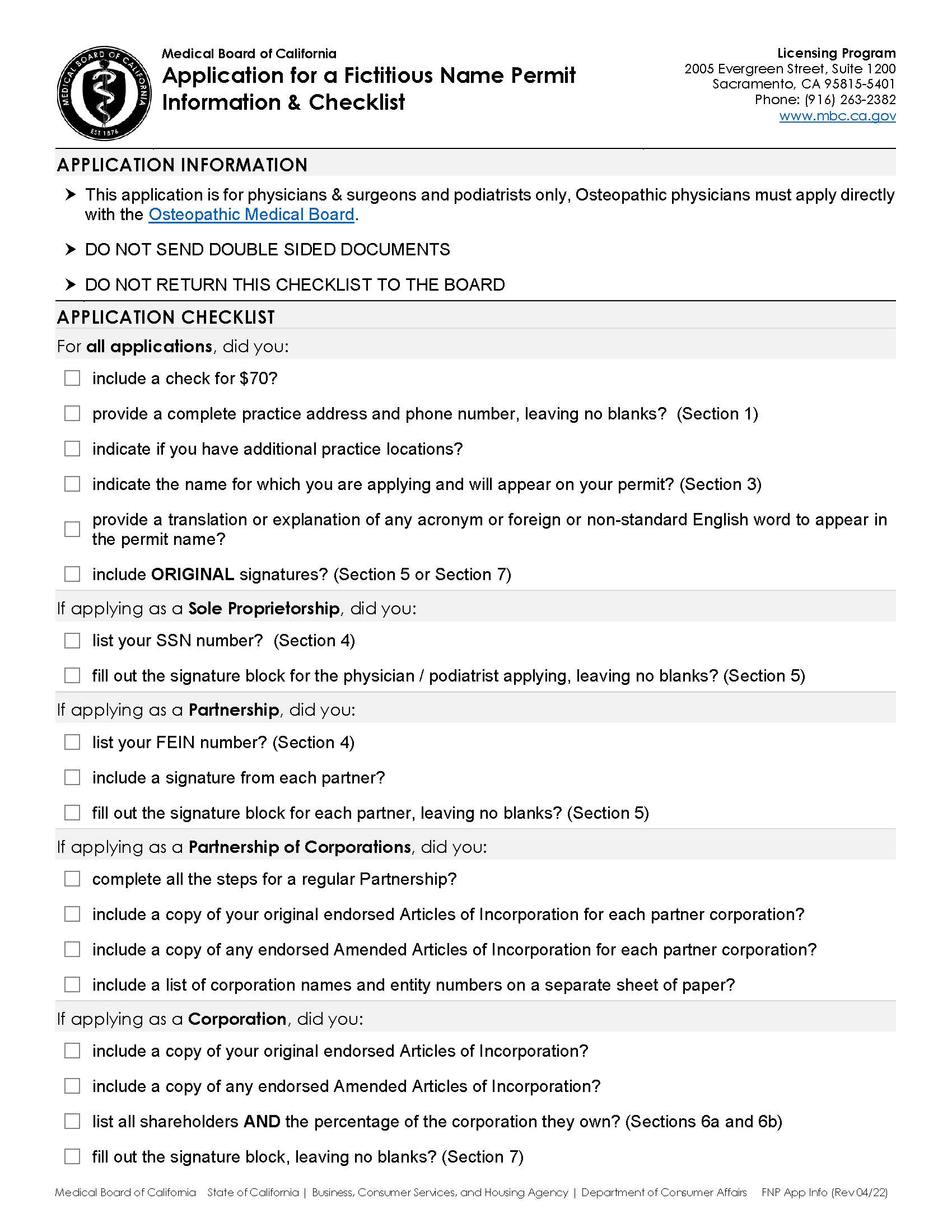 Fictitious Name Permit Application {FNP-001} | Pdf Fpdf Docx | California