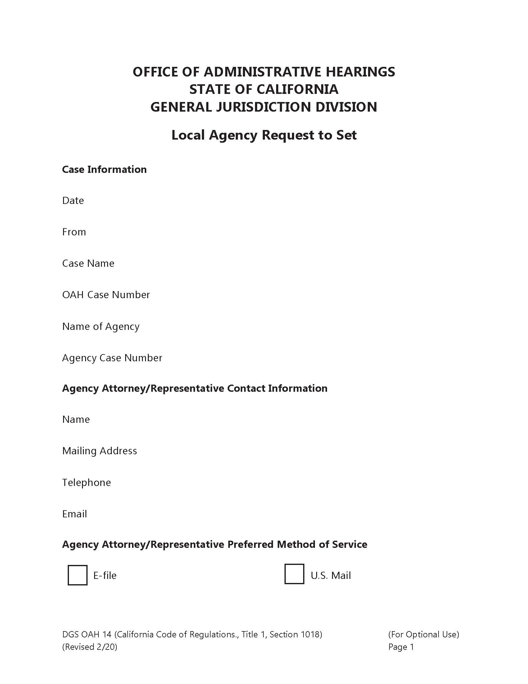 Local Agency Request To Set {OAH 14} | Pdf Fpdf Doc Docx | California