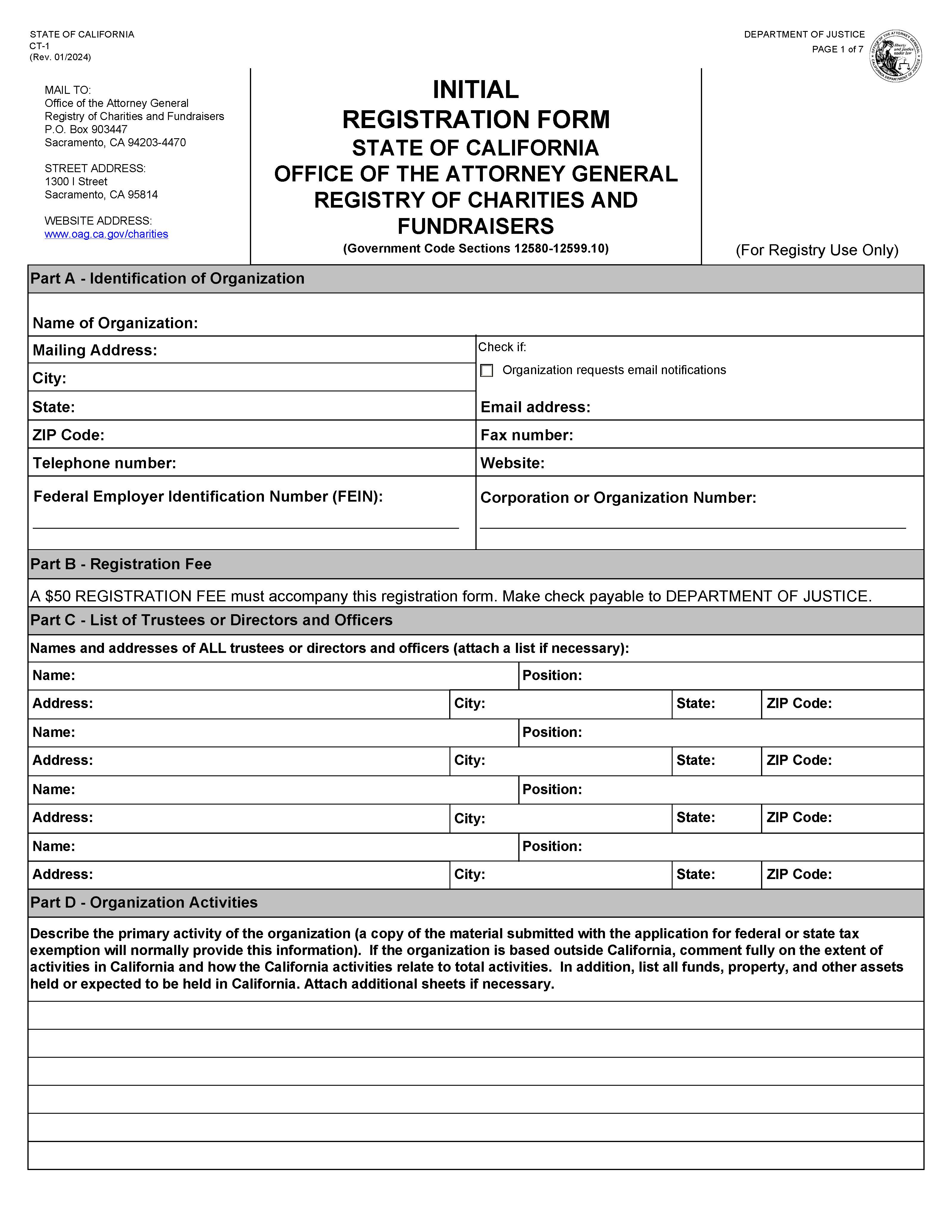 Initial Registration Form {CT-1} | Pdf Fpdf Docx | California