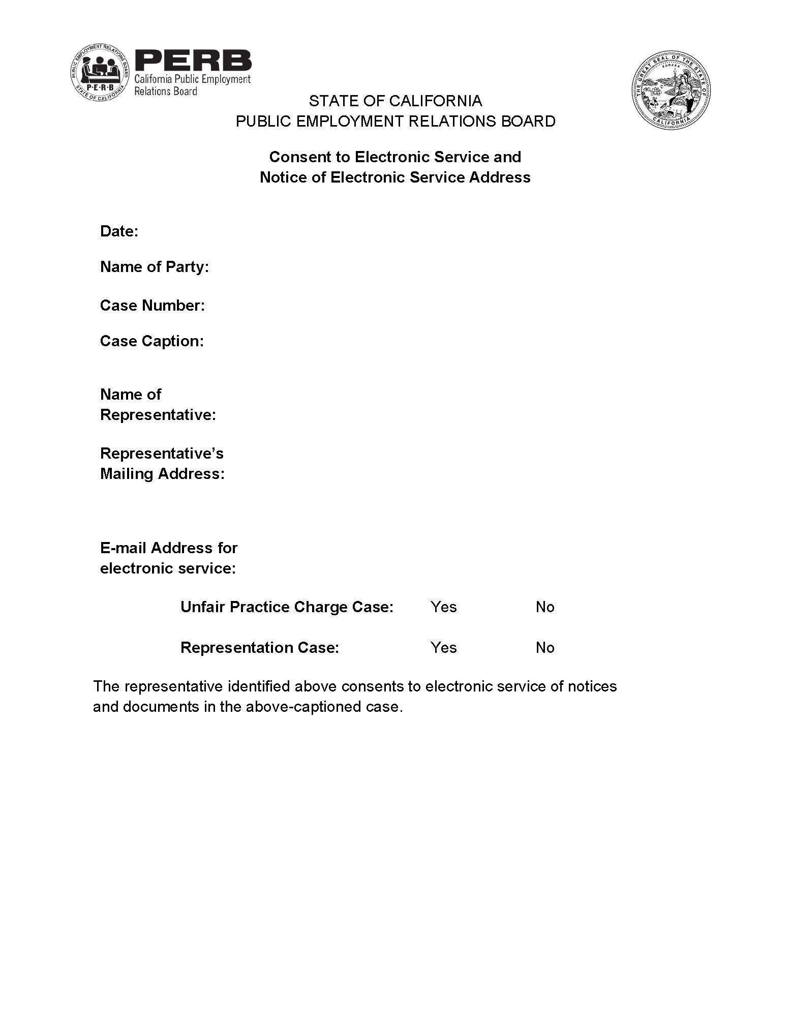 Consent To Electronic Service (PERB) | Pdf Fpdf Docx | California
