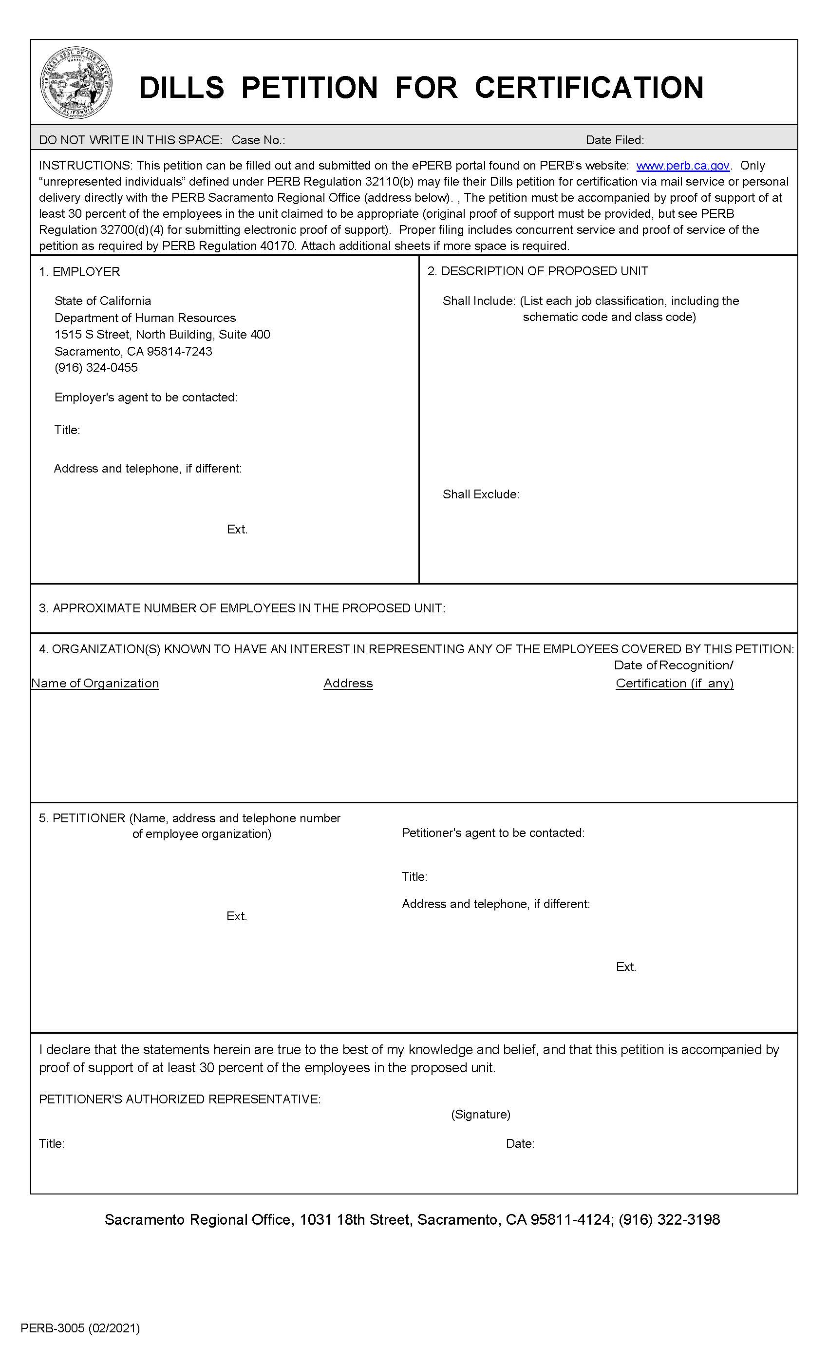 Dills Petition For Certification {PERB-3005} | Pdf Fpdf Doc Docx | California
