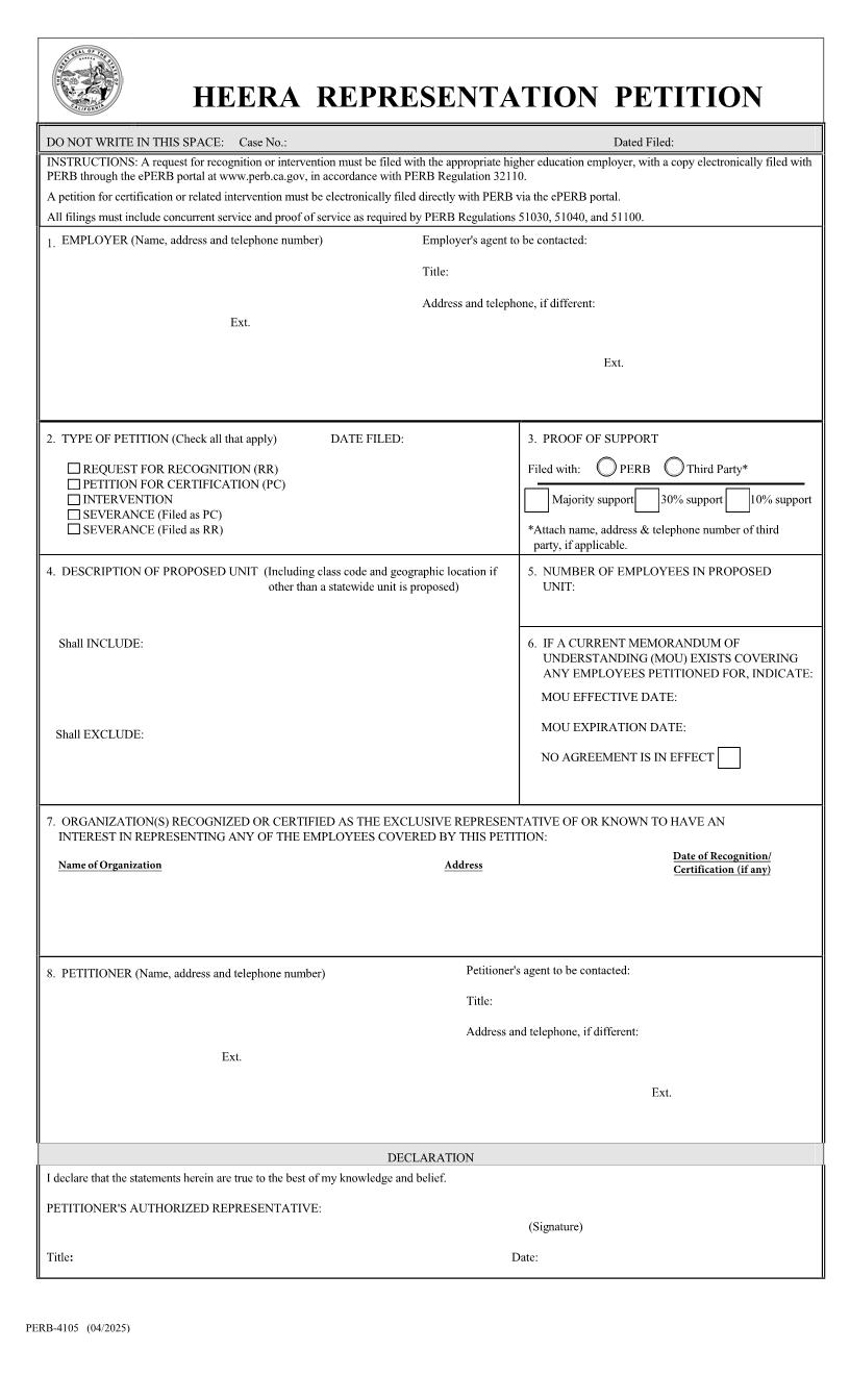HEERA Representation Petition {PERB-4105} | Pdf Fpdf Docx | California