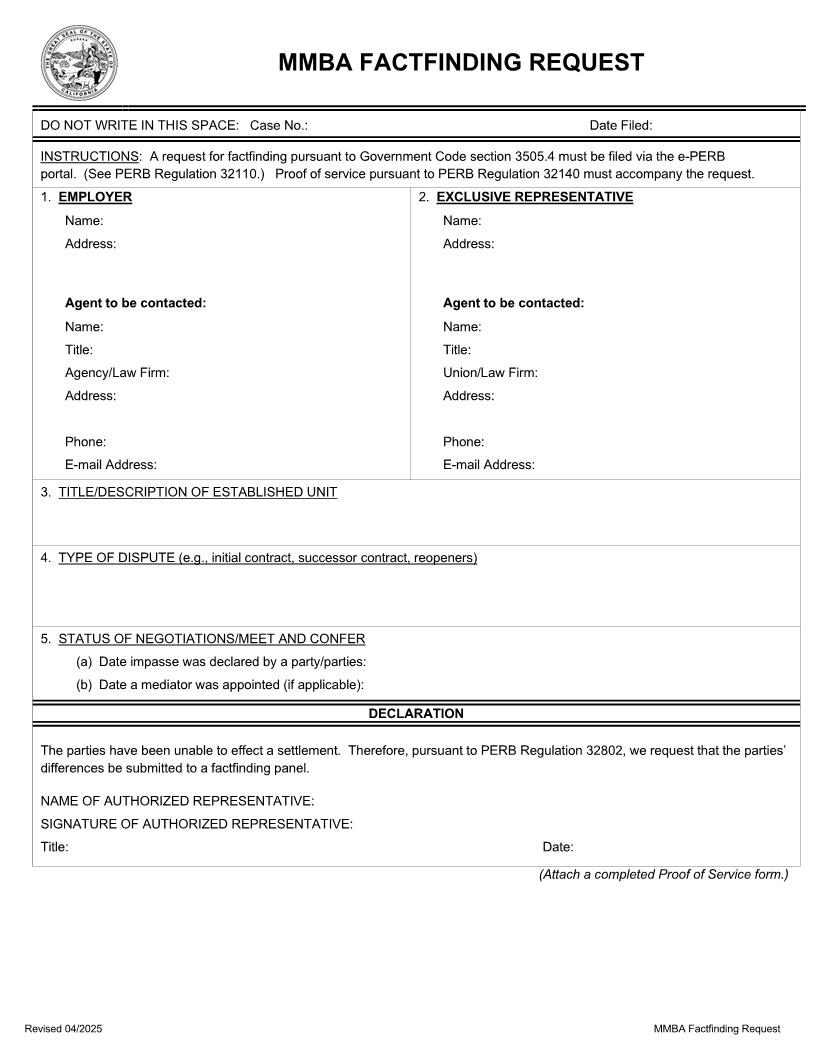 MMBA Factfinding Request | Pdf Fpdf Docx | California