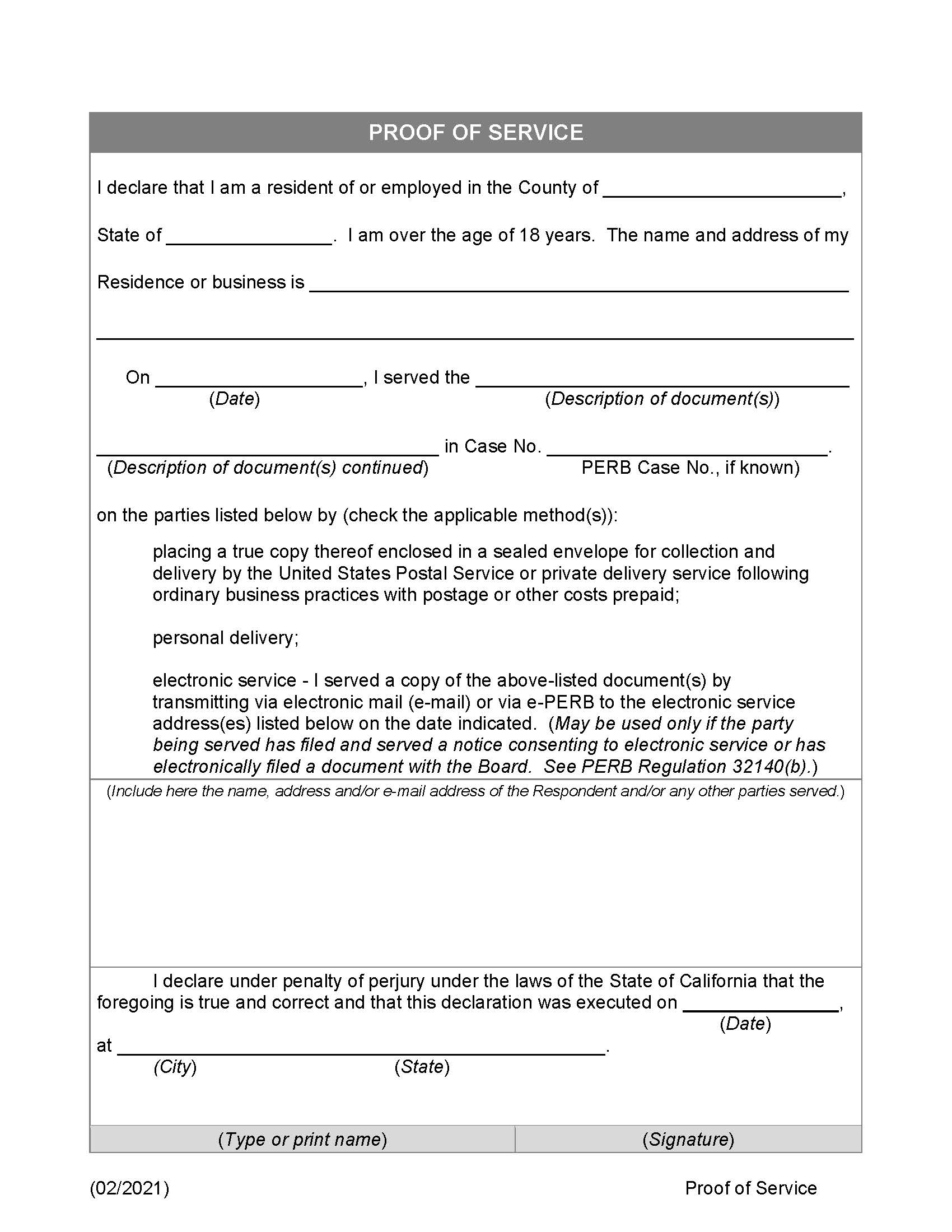Proof Of Service (PERB) | Pdf Fpdf Doc Docx | California