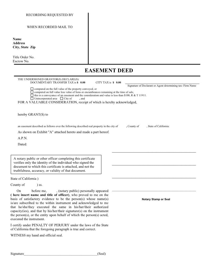 Easement Deed | Pdf Fpdf Docx | California