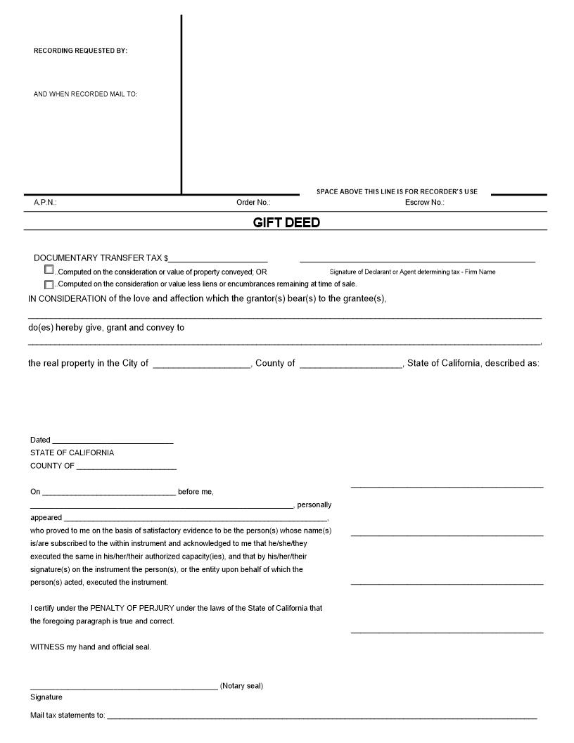 Gift Deed | Pdf Fpdf Docx | California