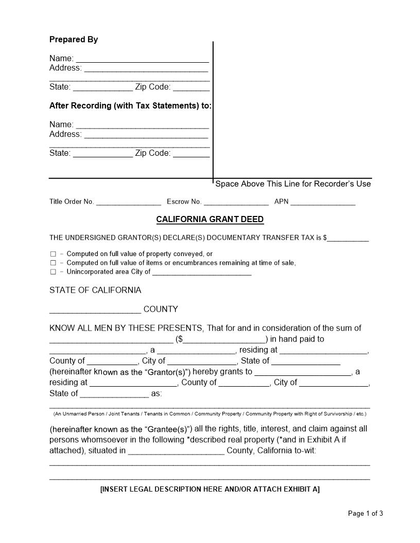 Warranty Deed | Pdf Fpdf Docx | California