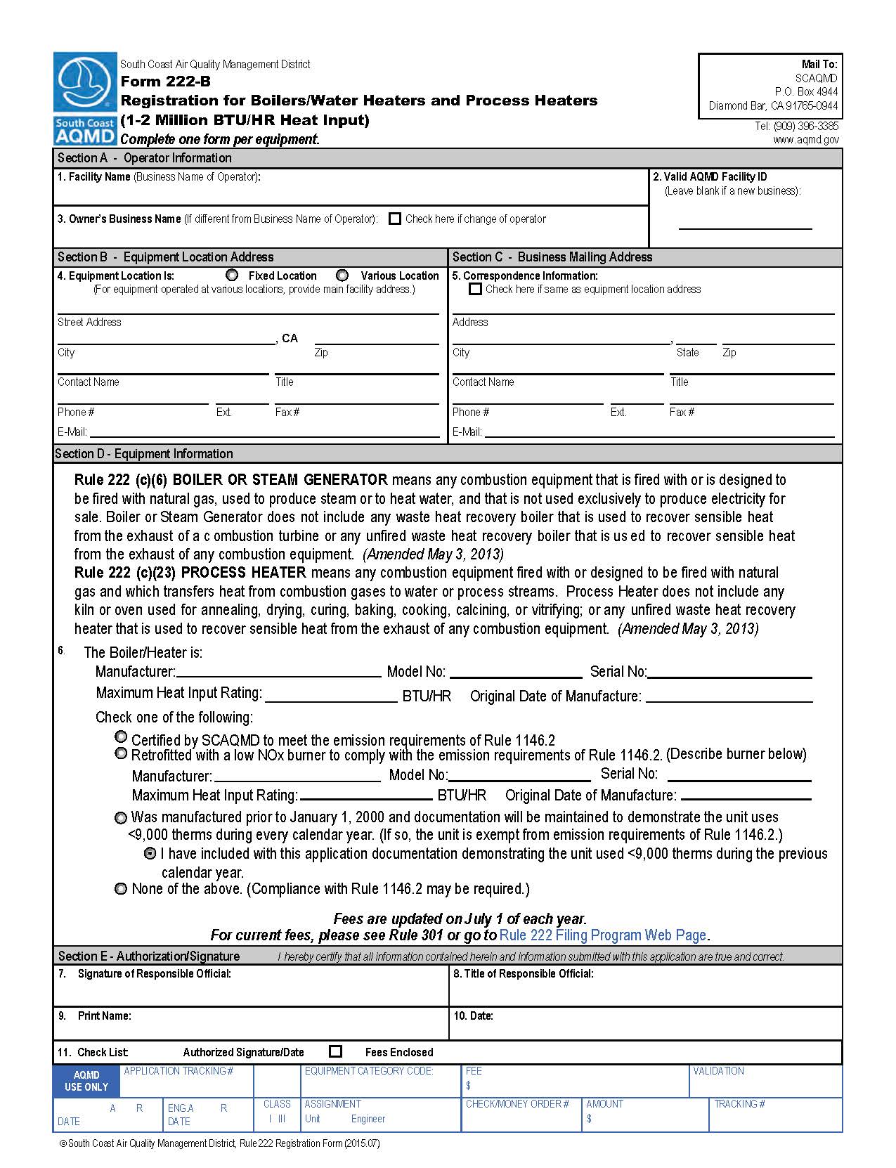Form 222-B Application For Rule 222 {222-B} | Pdf Fpdf Doc Docx | California