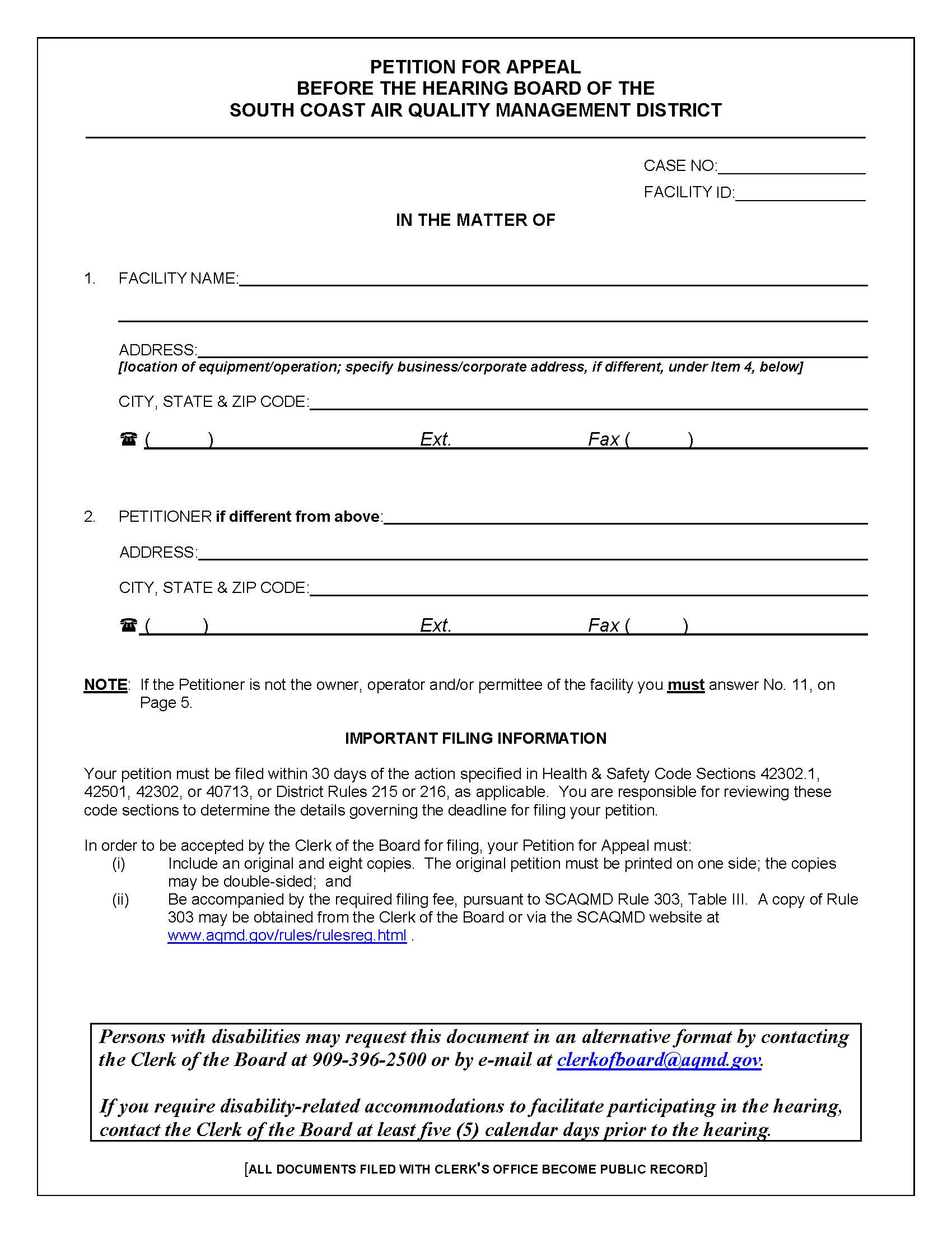 Petition For Appeal Before The Hearing Board | Pdf Fpdf Doc Docx | California