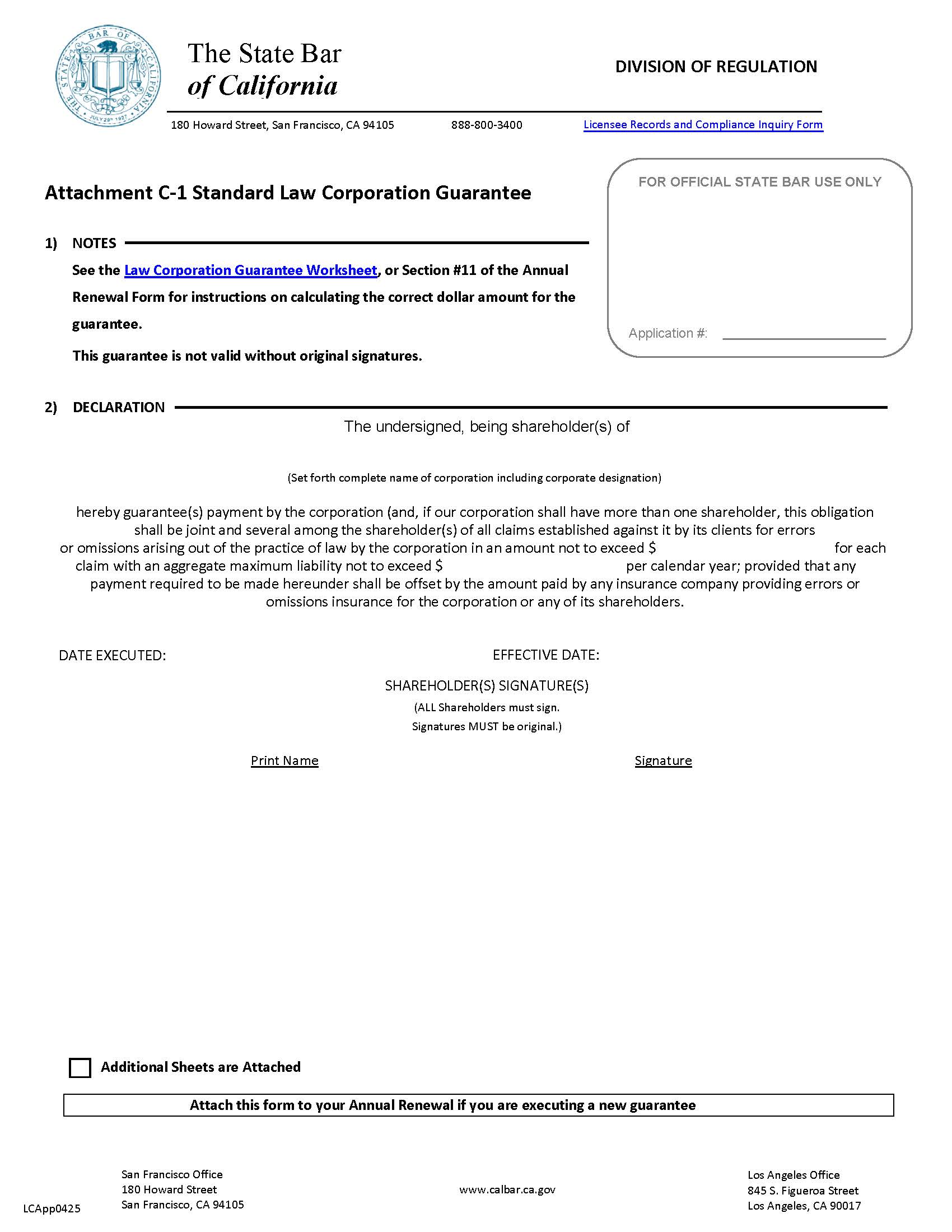Attachment C-1 Standard Law Corporation Guarantee | Pdf Fpdf Doc Docx | California