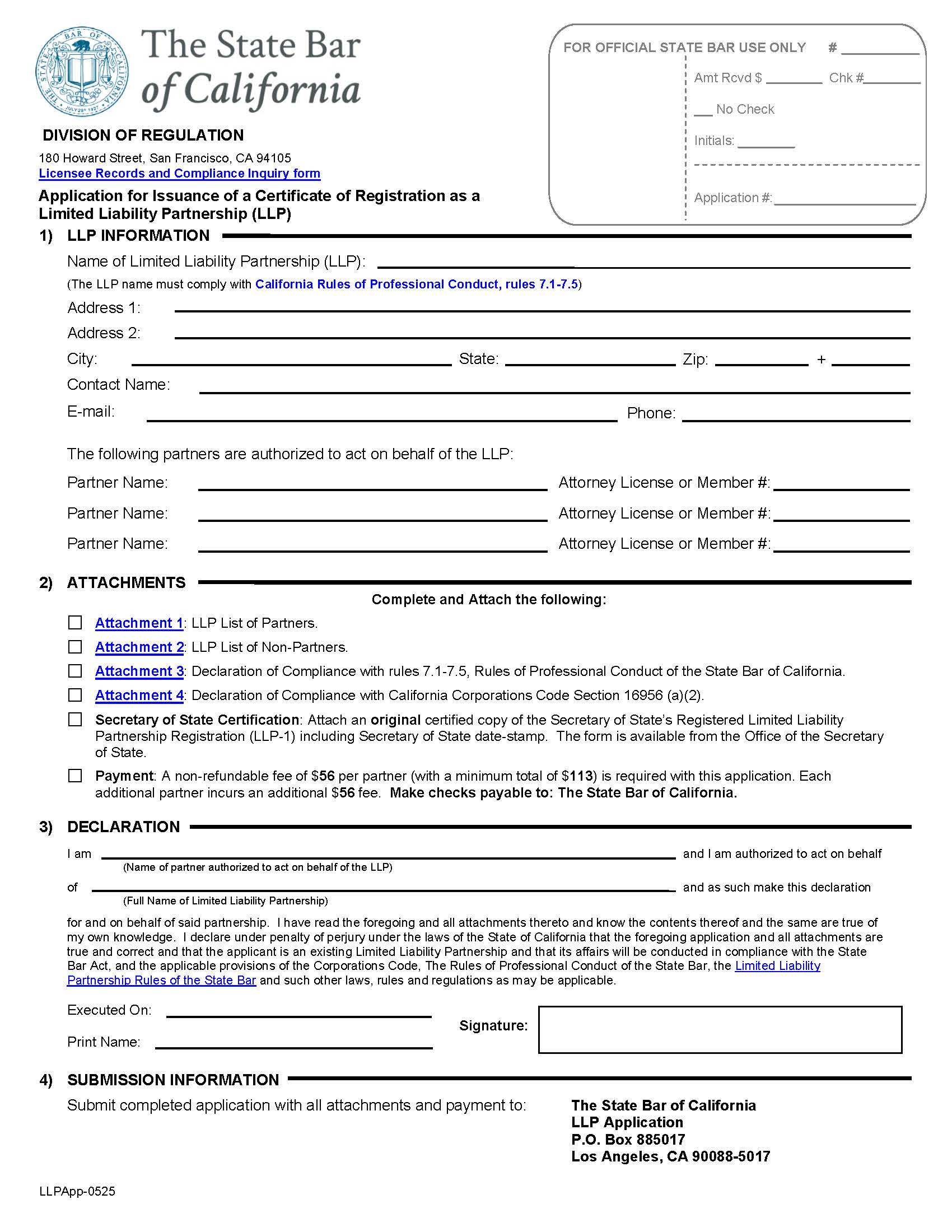 Application For Issuance Of A Certificate Of Registration As A Limited Liability Partnership (LLP) | Pdf Fpdf Doc Docx | California