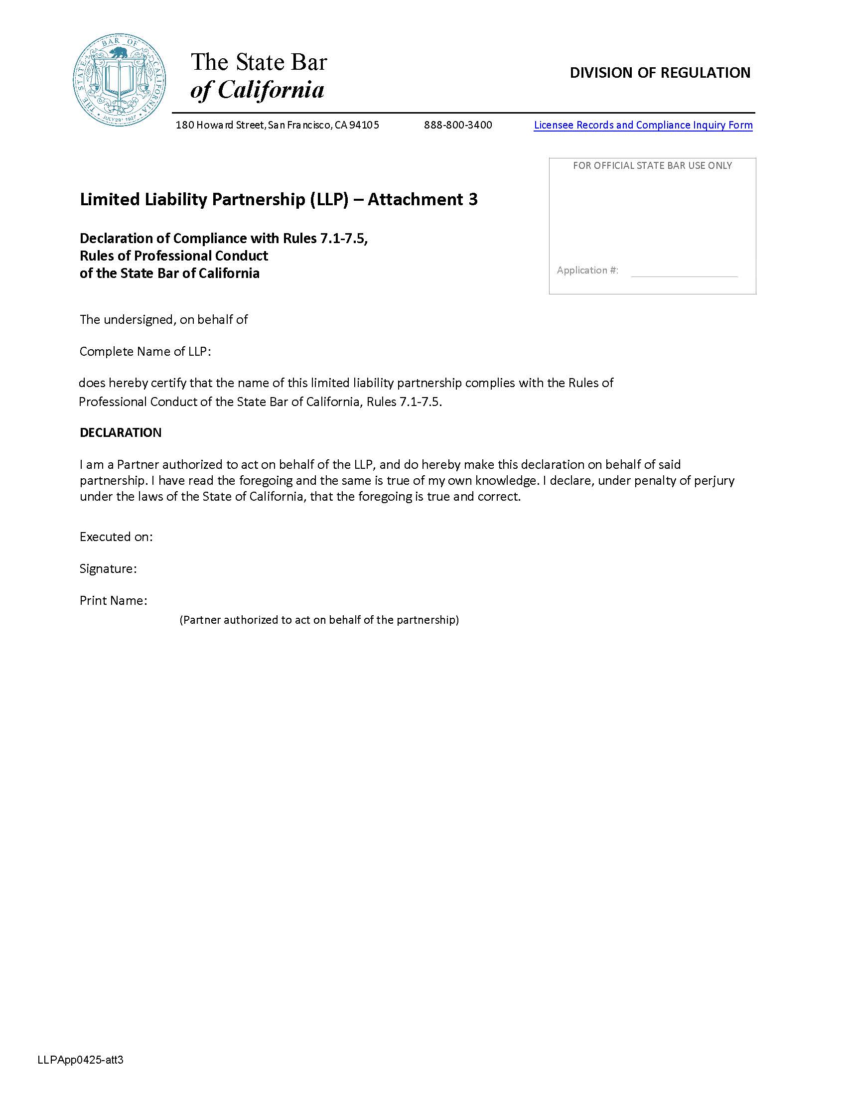 Attachment 3 (Declaration Of Compliance With Rules 7.1-7.5) | Pdf Fpdf Doc Docx | California