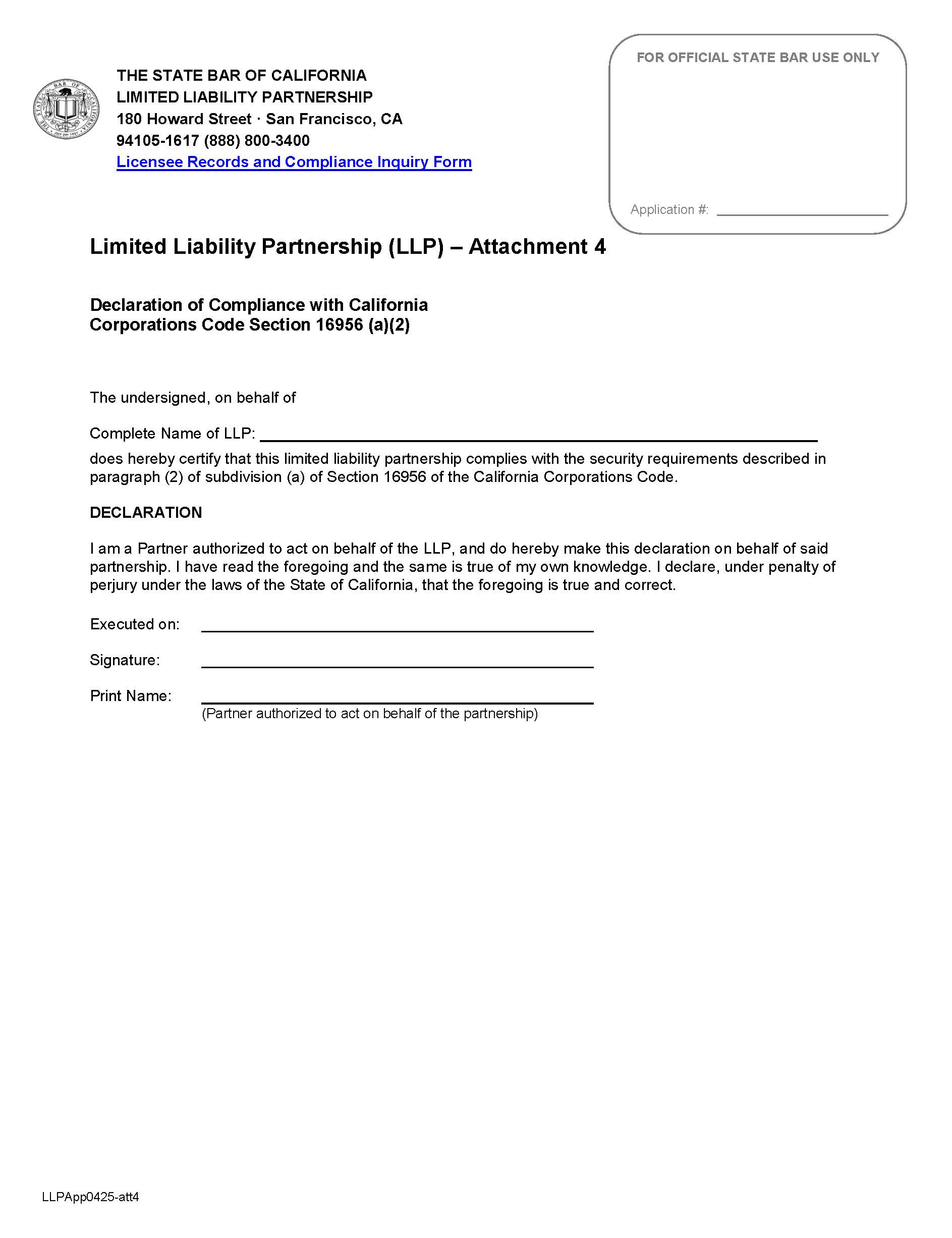 Attachment 4 Declaration Of Compliance With Corporations Code Section 16956(a)(2) | Pdf Fpdf Doc Docx | California