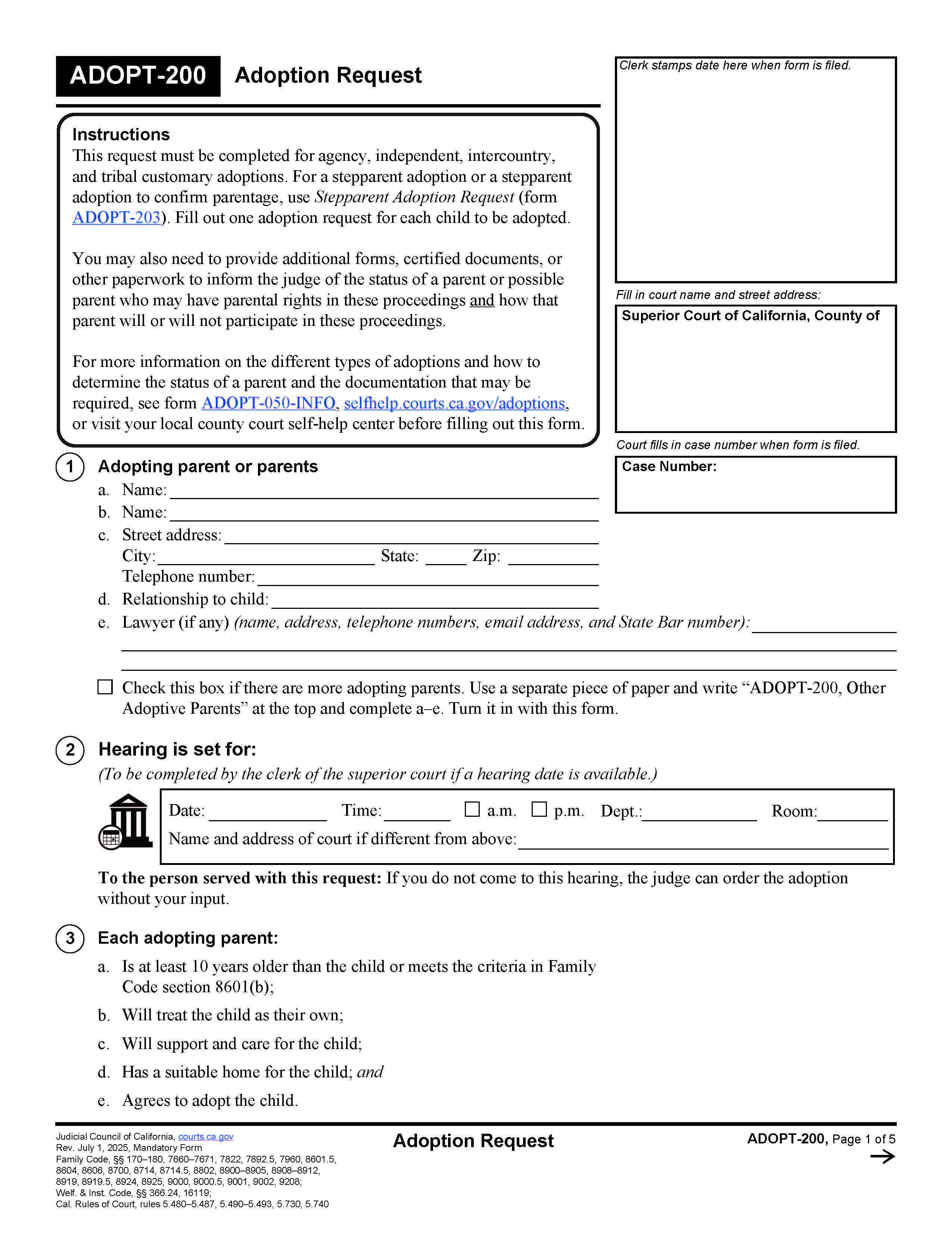 Adoption Request {ADOPT-200} | Pdf Fpdf Docx | California