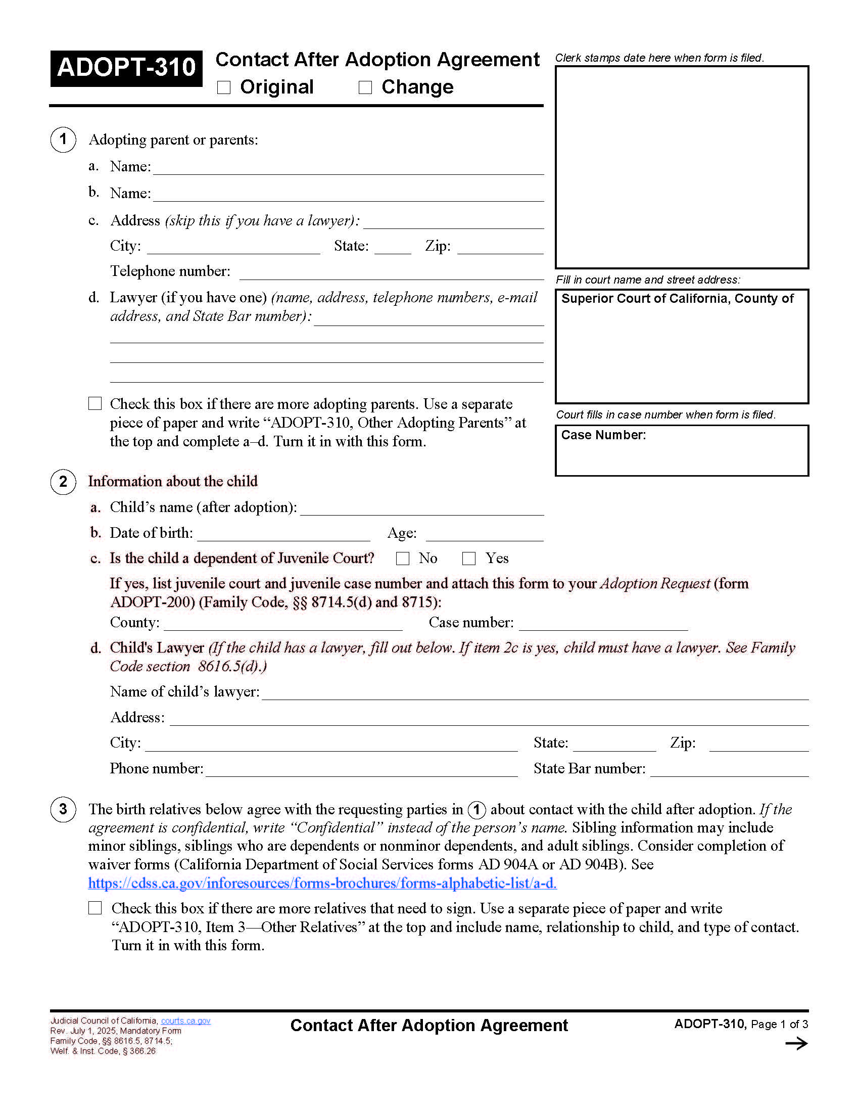 Contact After Adoption Agreement {ADOPT-310} | Pdf Fpdf Docx | California