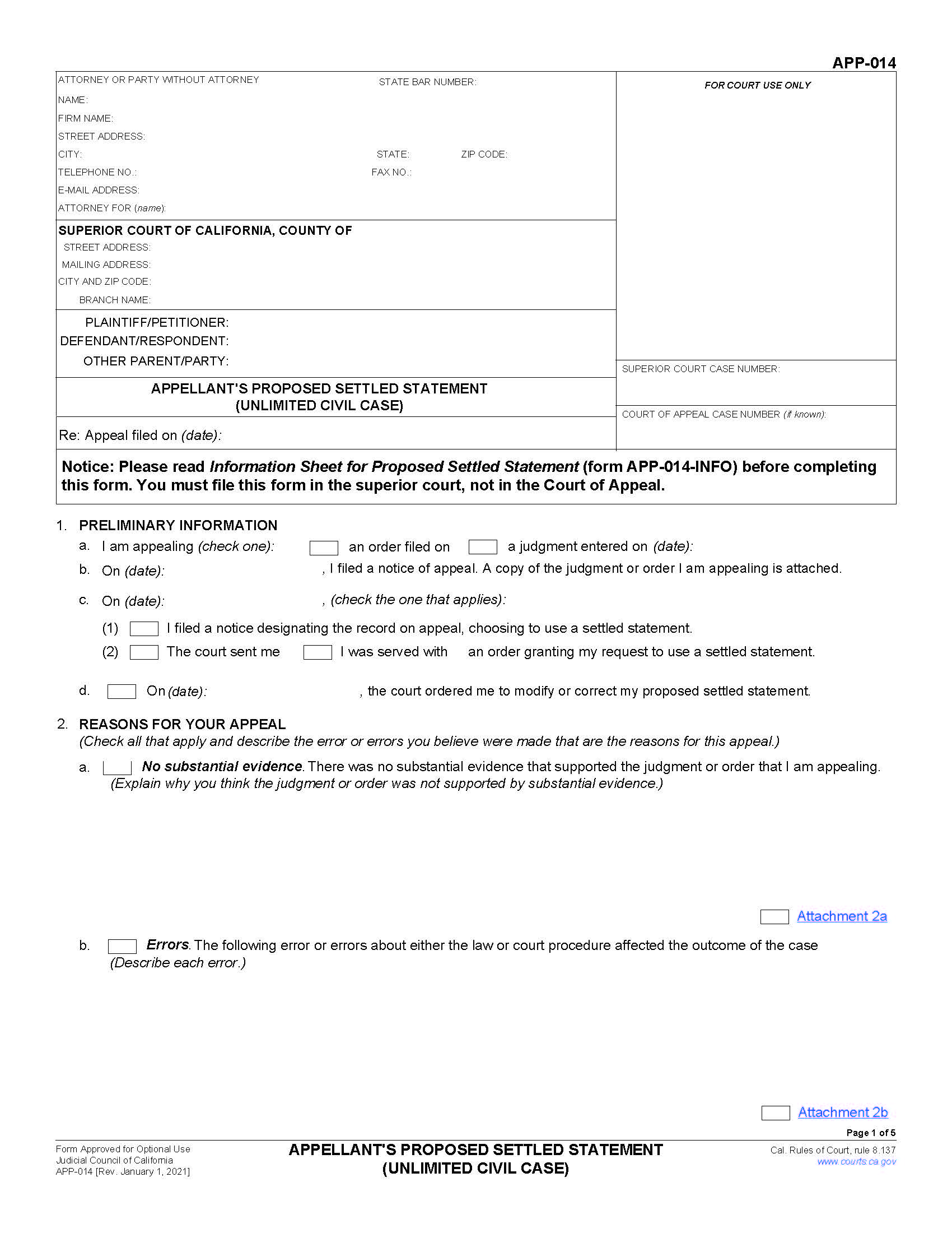 Appellants Proposed Settled Statement {APP-014} | Pdf Fpdf Docx | California