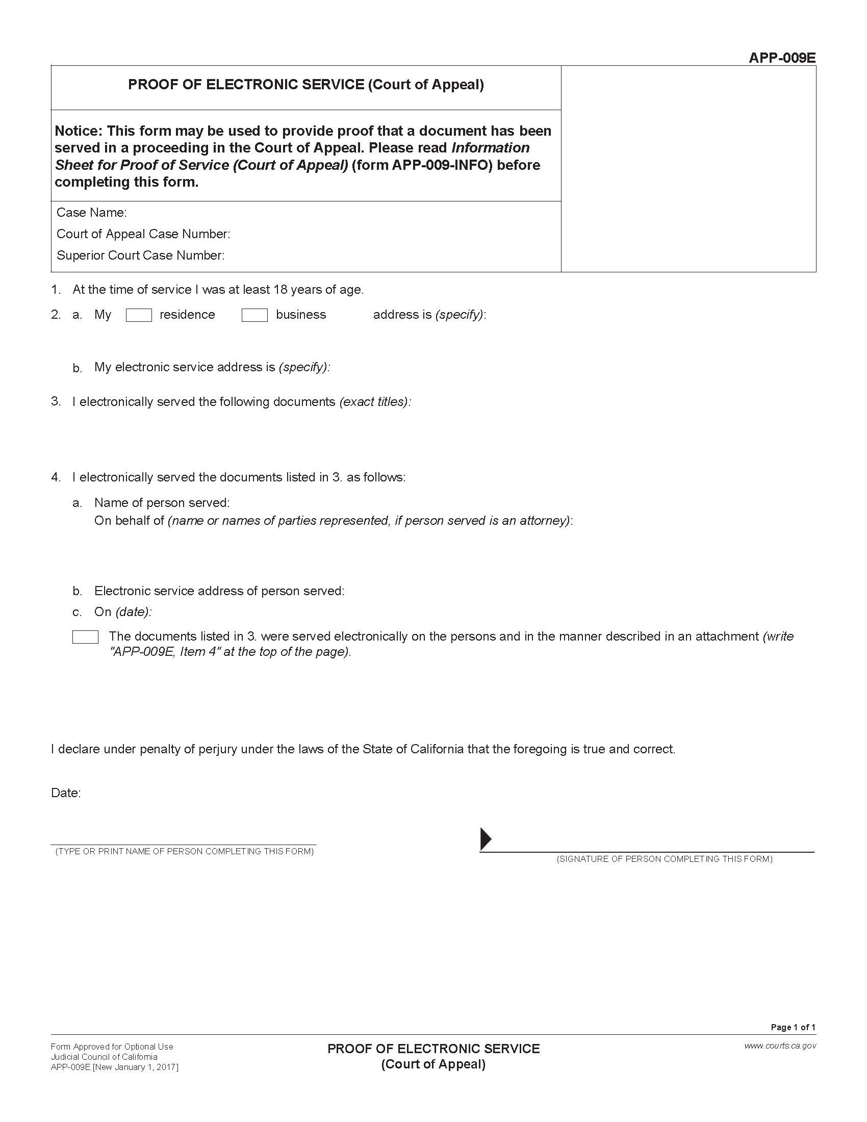 Proof Of Electronic Service {APP-009E} | Pdf Fpdf Doc Docx | California