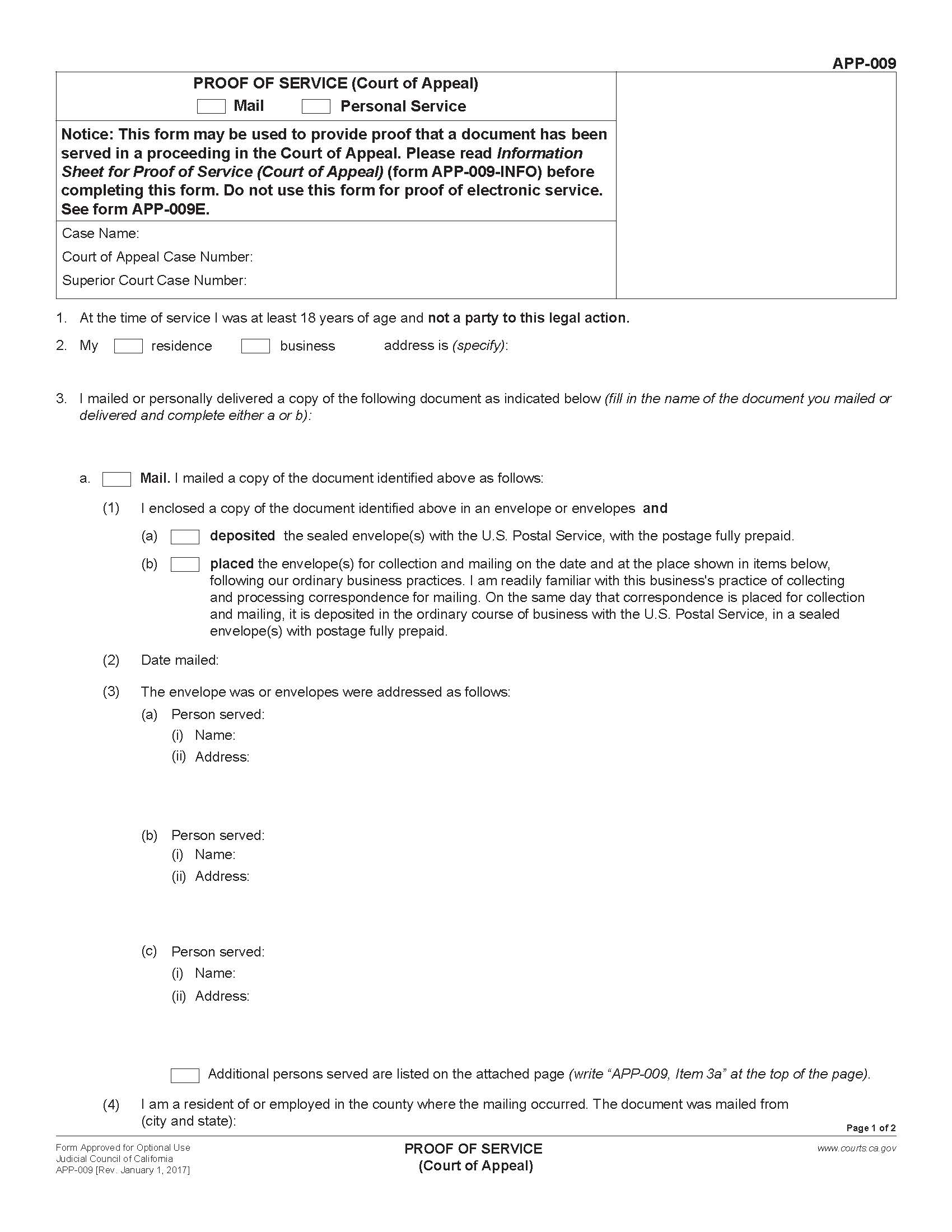 Proof Of Service (Court Of Appeal) {APP-009} | Pdf Fpdf Doc Docx | California