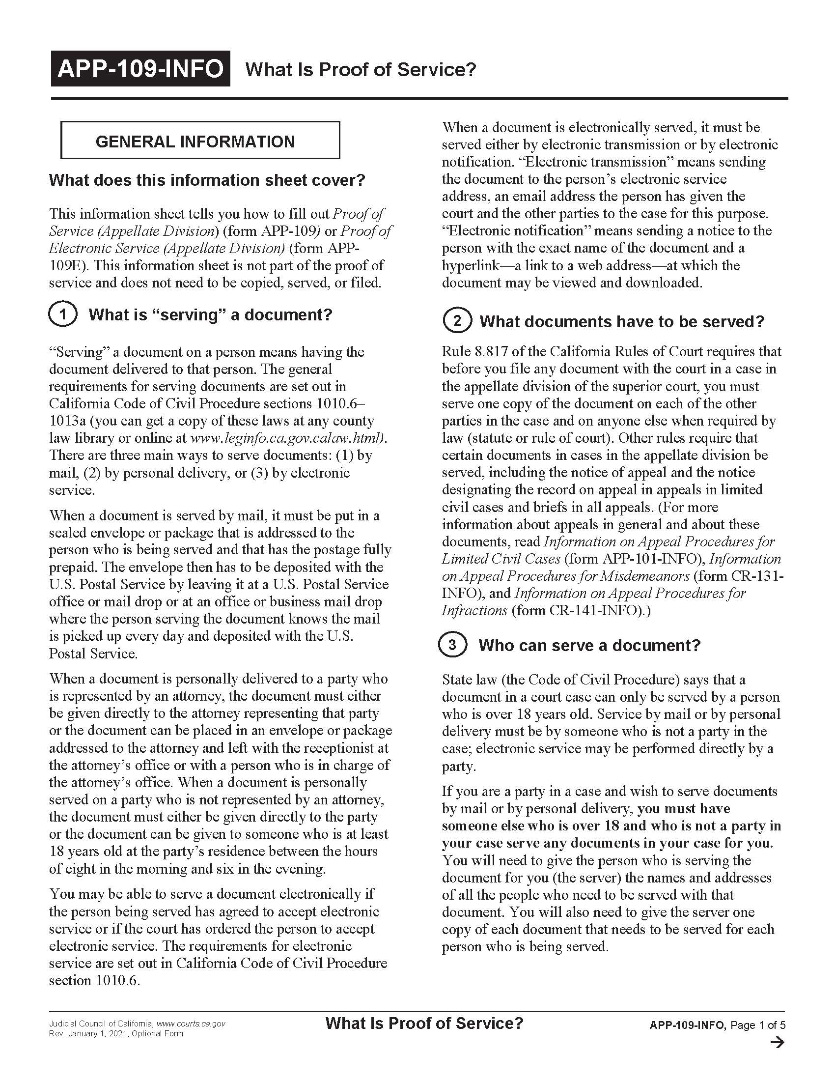 What Is Proof Of Service {APP-109-INFO} | Pdf Fpdf Doc Docx | California