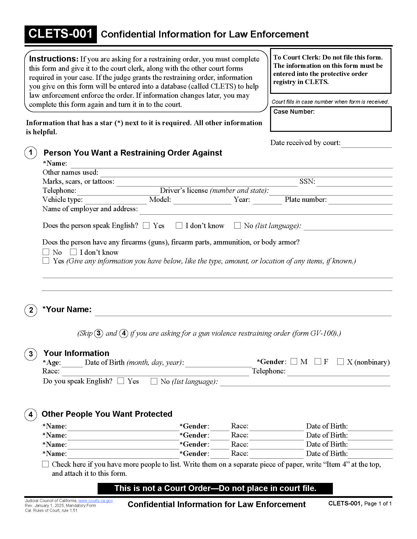 Confidential Information For Law Enforcement {CLETS-001} | Pdf Fpdf Docx | California