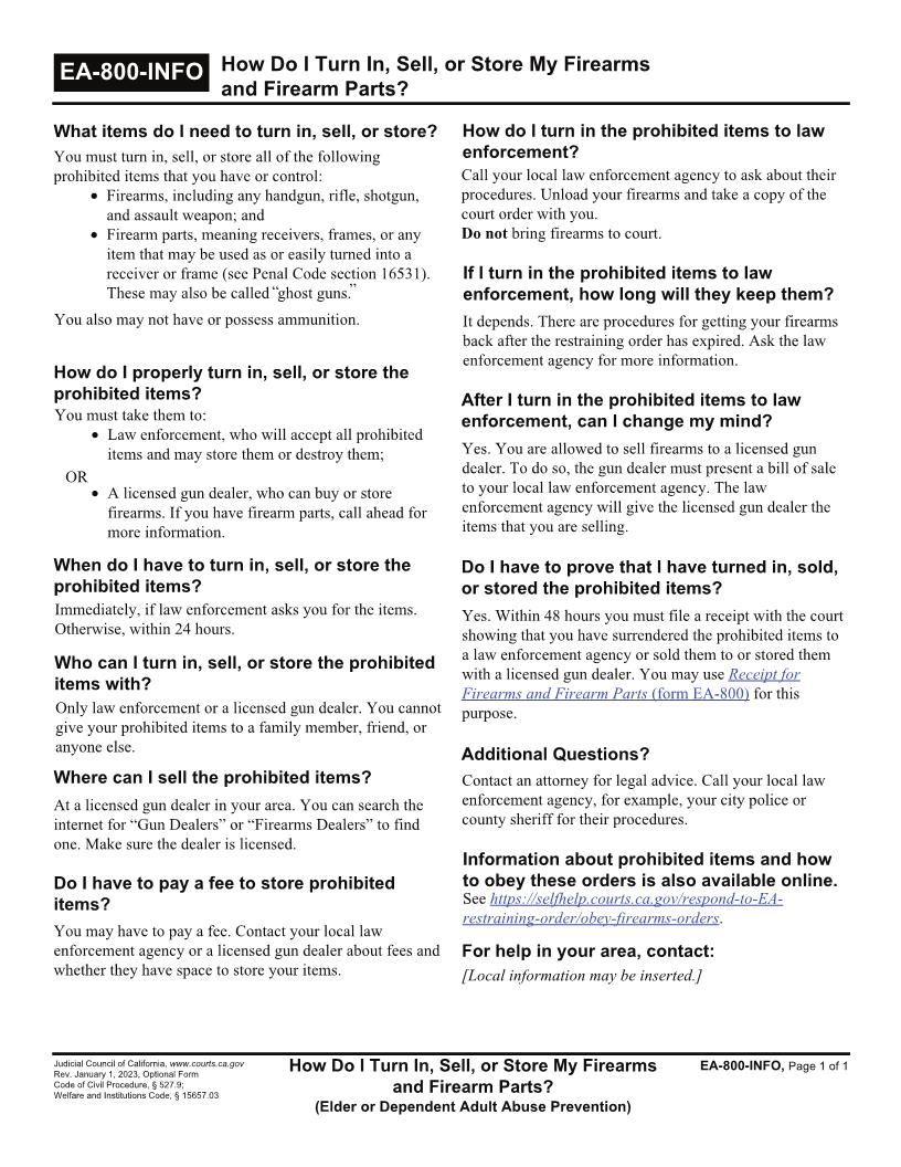 How Do I Turn In Sell Or Store My Firearms {CH-800-INFO} | Pdf Fpdf Doc Docx | California