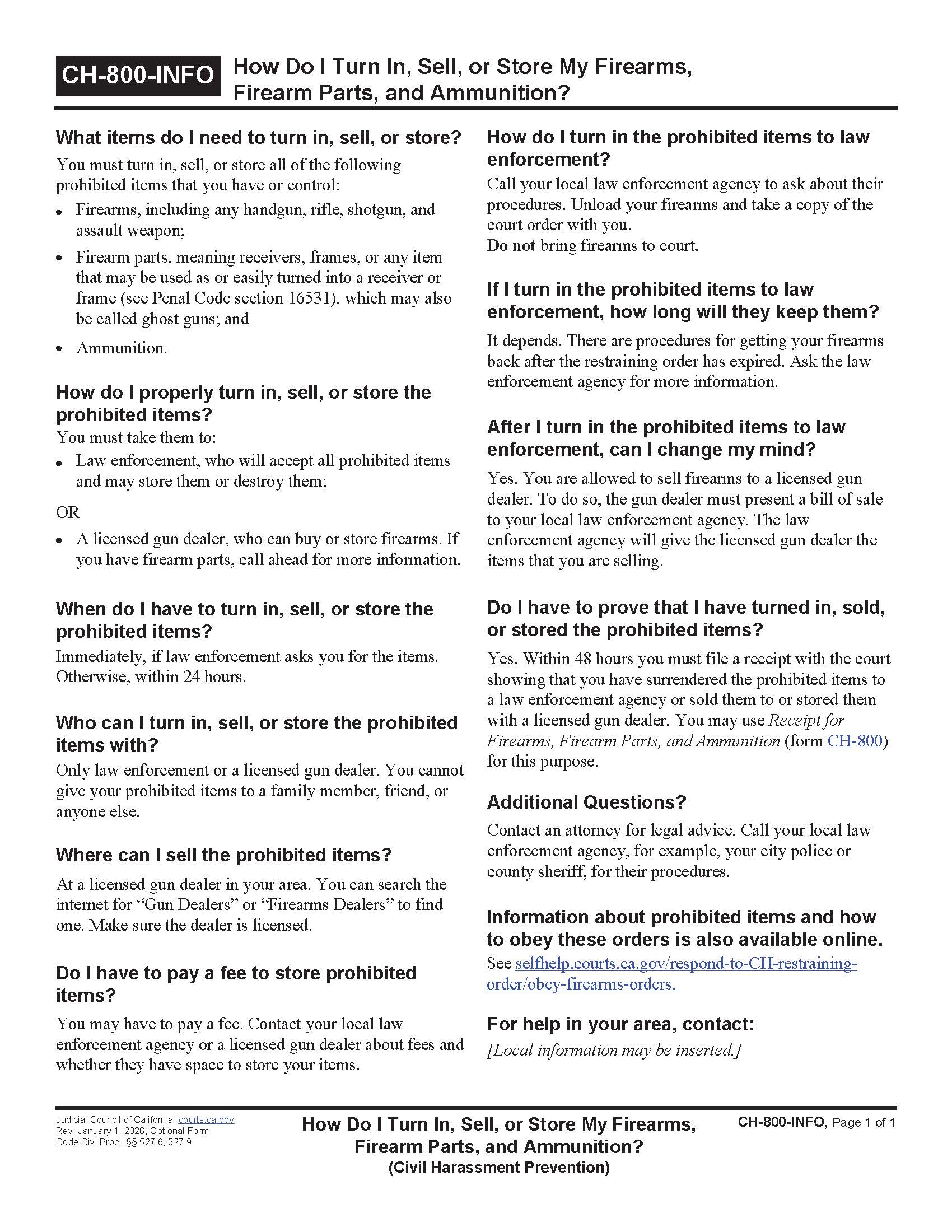 How Do I Turn In Sell Or Store My Firearms {CH-800-INFO} | Pdf Fpdf Doc Docx | California