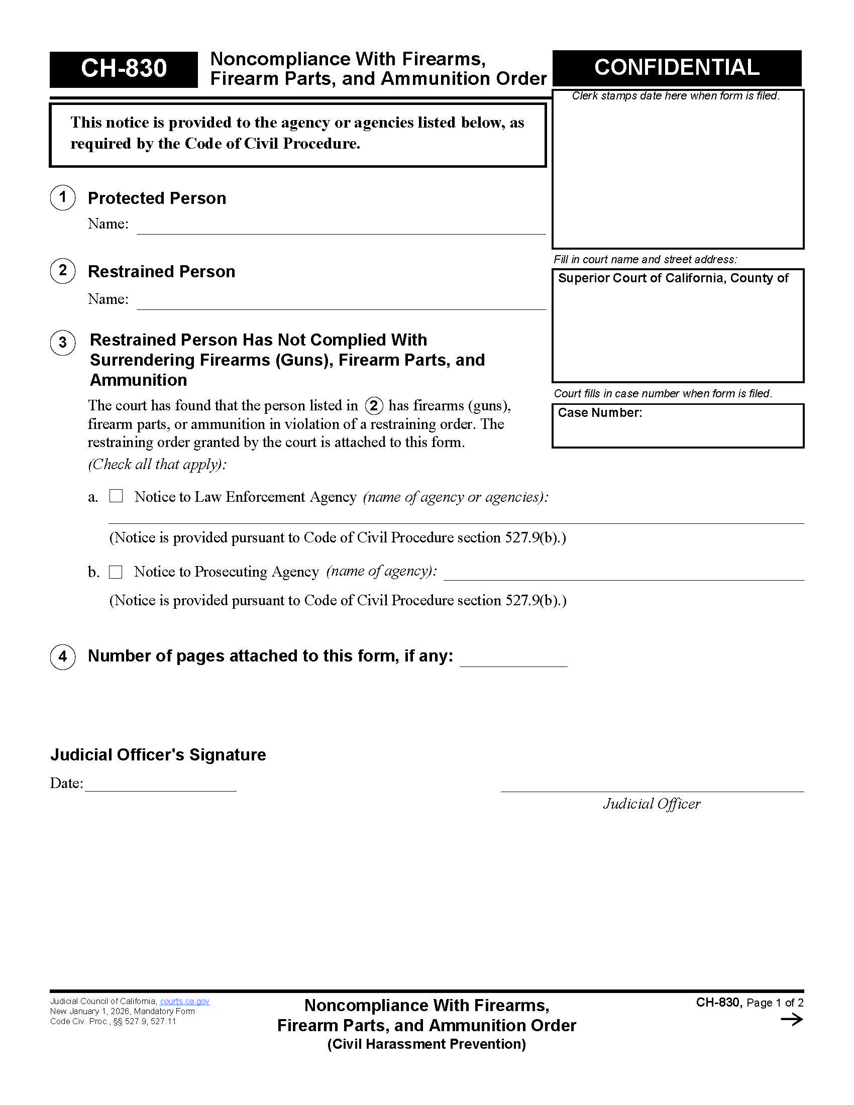 Noncompliance With Firearms Firearms Parts And Ammunition Order {CH-830} | Pdf Fpdf Docx | California