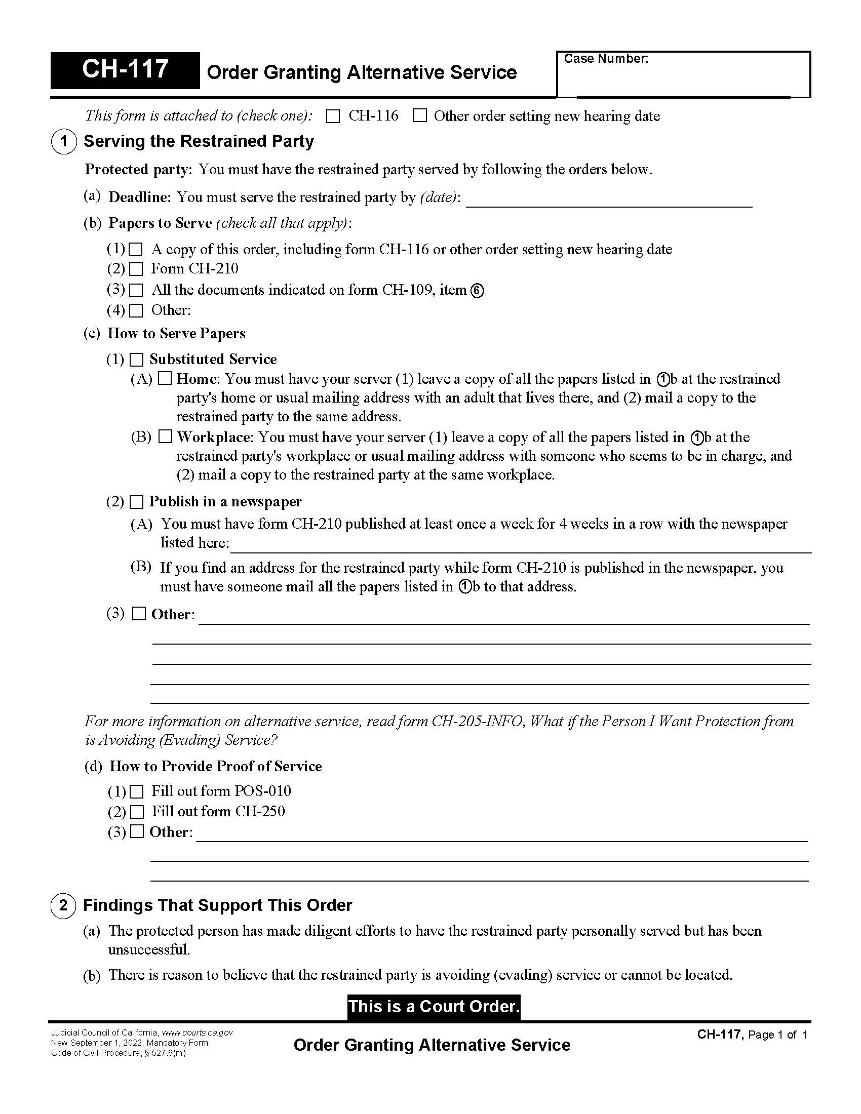 Order Granting Alternative Service {CH-117} | Pdf Fpdf Docx | California