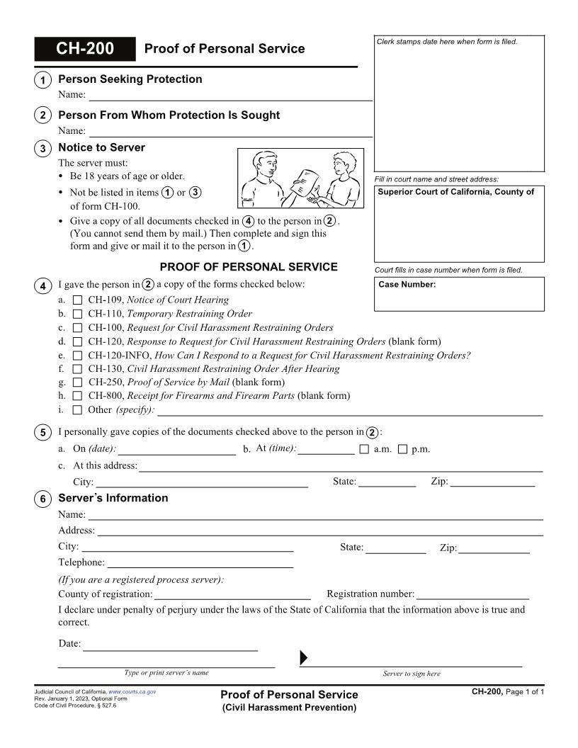 Proof Of Personal Service {CH-200} | Pdf Fpdf Doc Docx | California