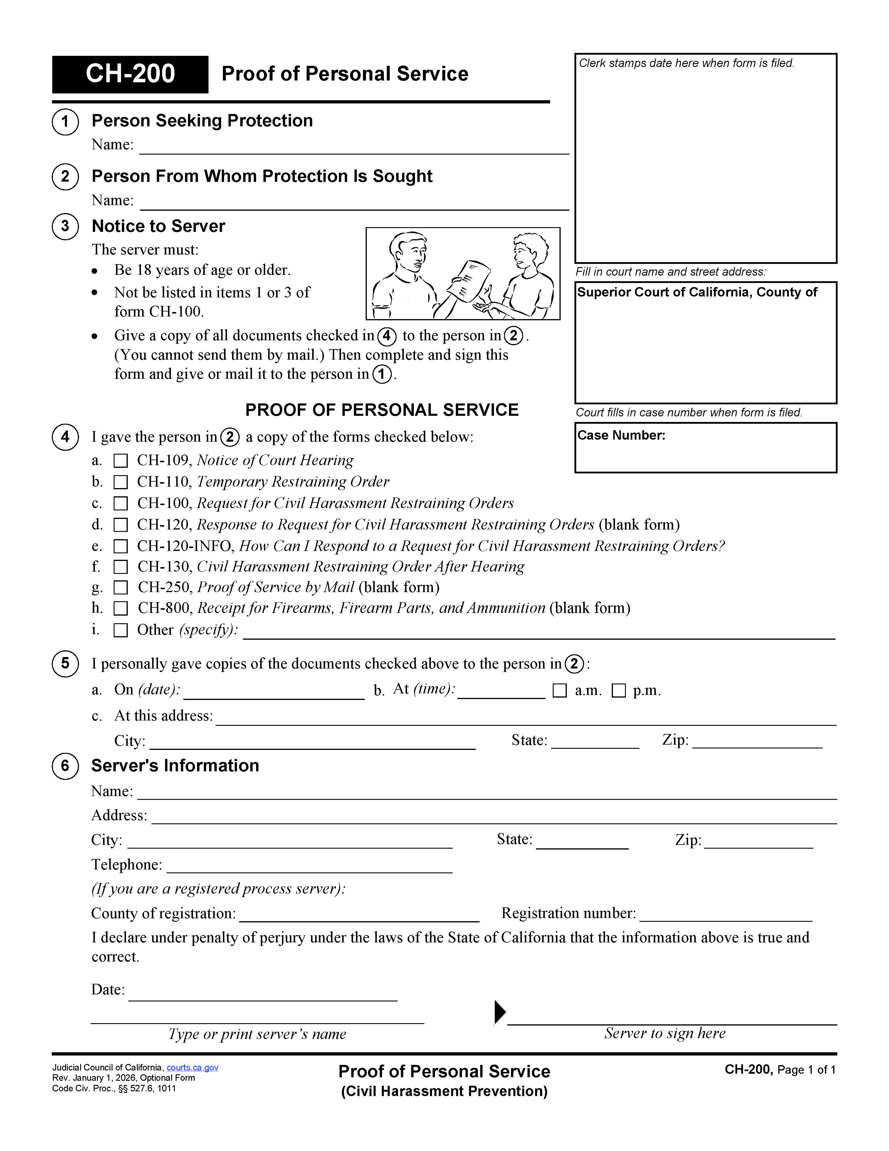 Proof Of Personal Service {CH-200} | Pdf Fpdf Doc Docx | California