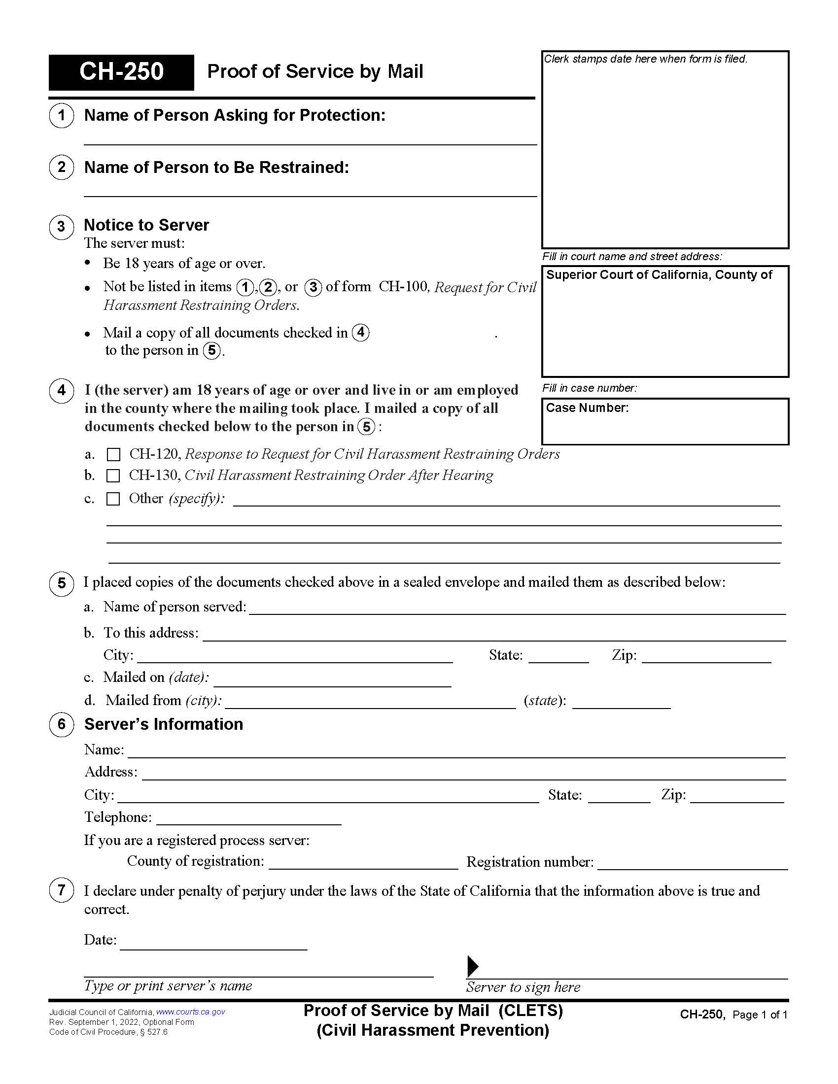 Proof Of Service Of Response By Mail {CH-250} | Pdf Fpdf Doc Docx | California