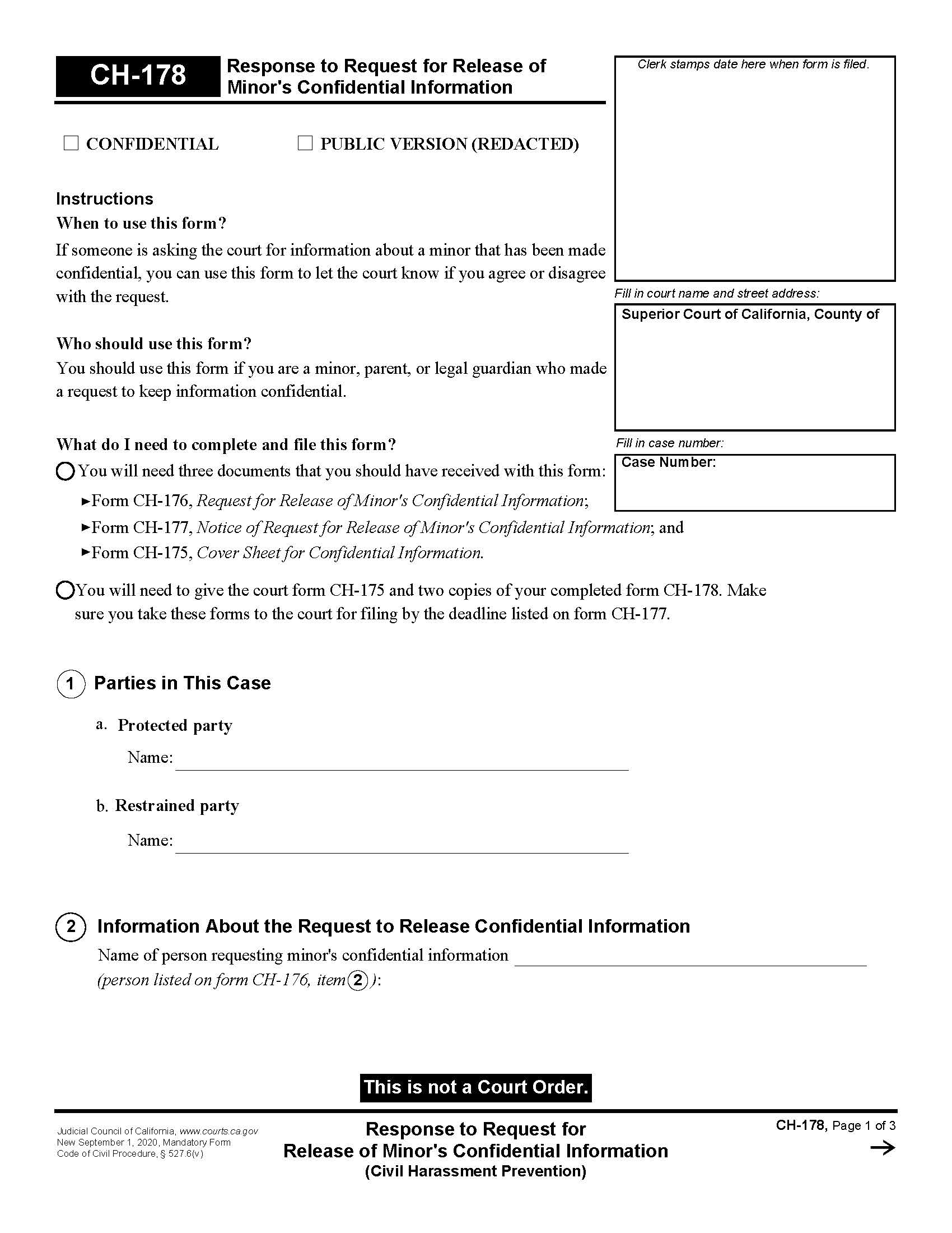 Response To Request For Release Of Minors Confidential Information {CH-178} | Pdf Fpdf Docx | California