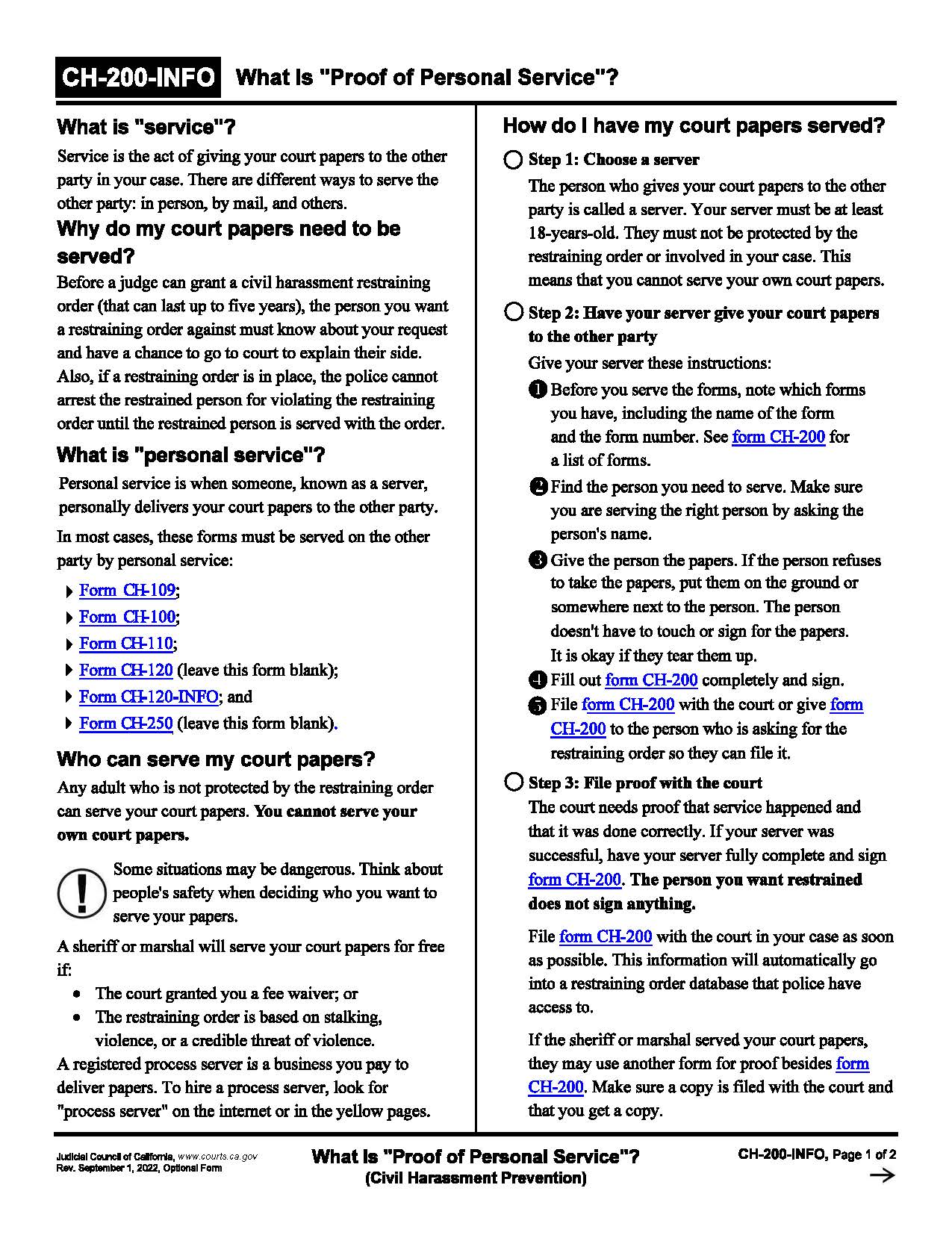 What Is Proof Of Personal Service {CH-200-INFO} | Pdf Fpdf Doc Docx | California